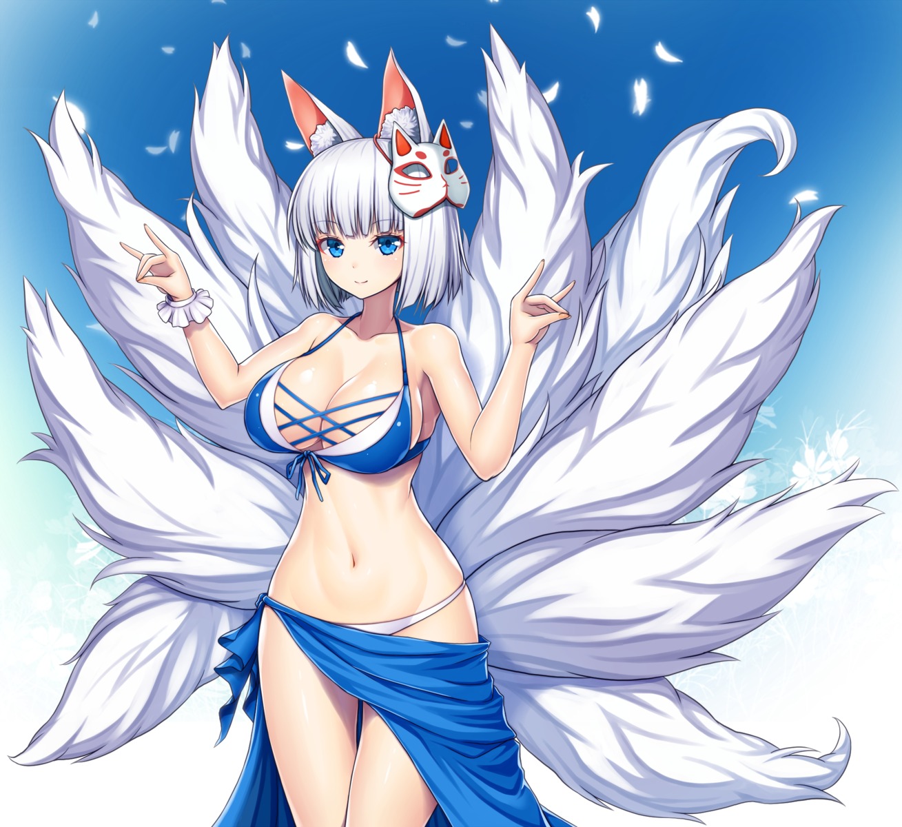 animal_ears asamura_hiori azur_lane bikini cleavage kaga_(azur_lane) kitsune swimsuits tail