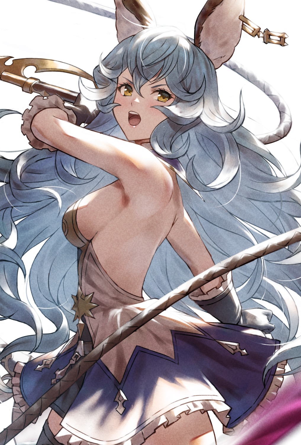 animal_ears fagi_(kakikaki) ferry_(granblue_fantasy) granblue_fantasy no_bra thighhighs weapon