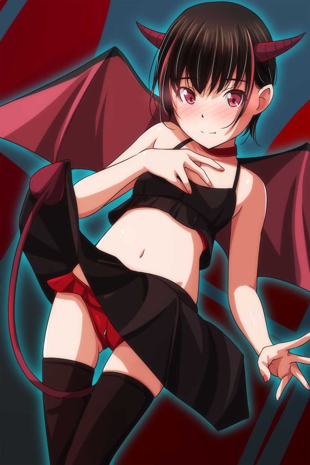 devil horns lingerie loli matsunaga_kouyou pantsu skirt_lift thighhighs wings