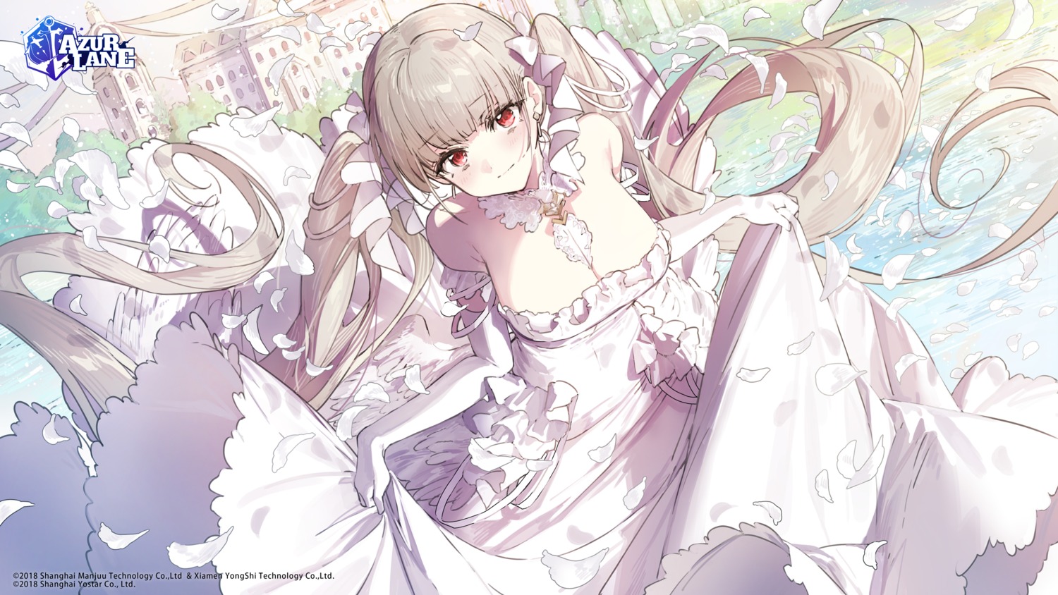 azur_lane cleavage dress formidable_(azur_lane) no_bra skirt_lift wata_(attaka_taoru) wedding_dress