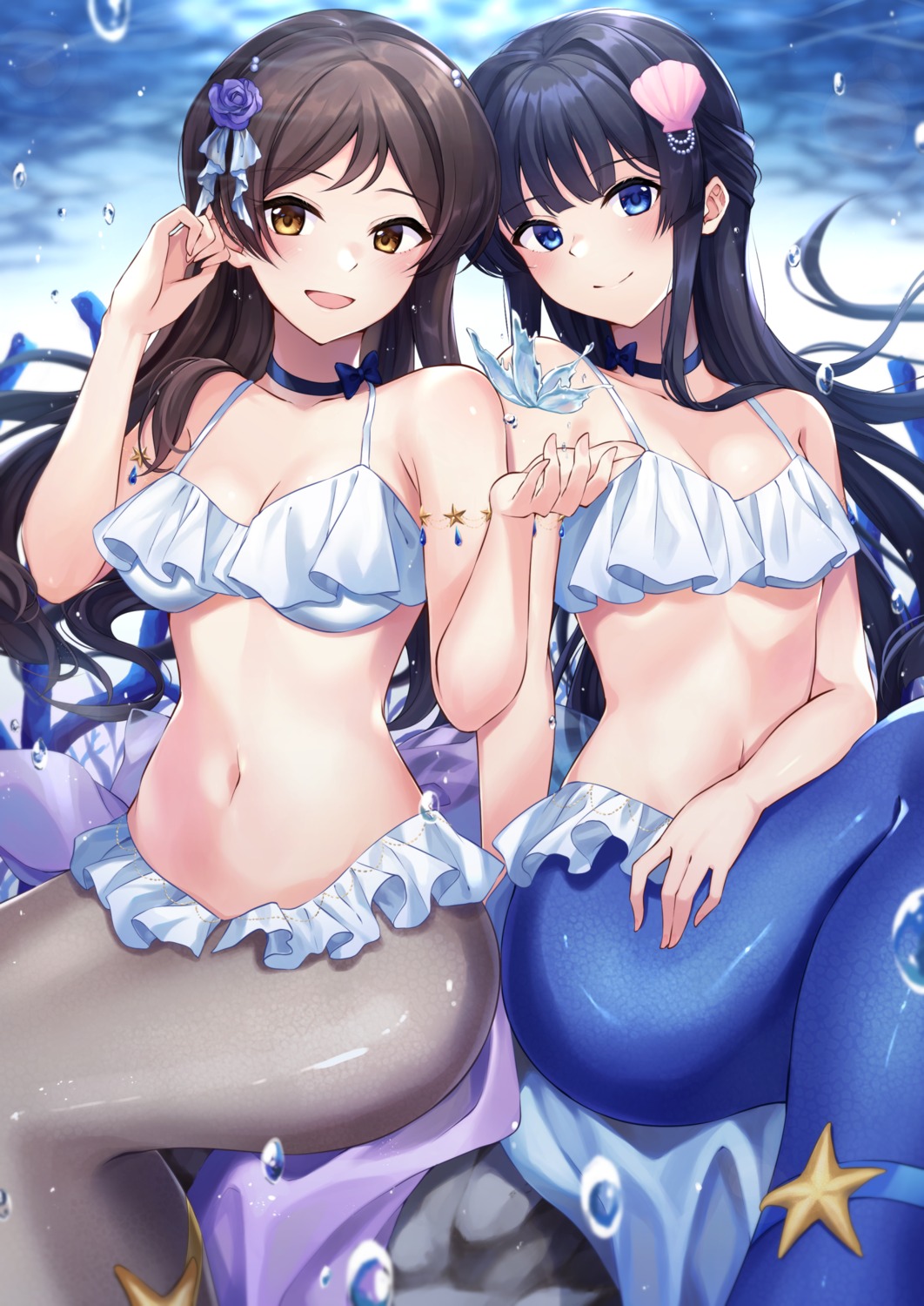 bikini_top cleavage kitazawa_shiho kuroto_yuu mermaid mogami_shizuka monster_girl swimsuits the_idolm@ster the_idolm@ster_million_live!