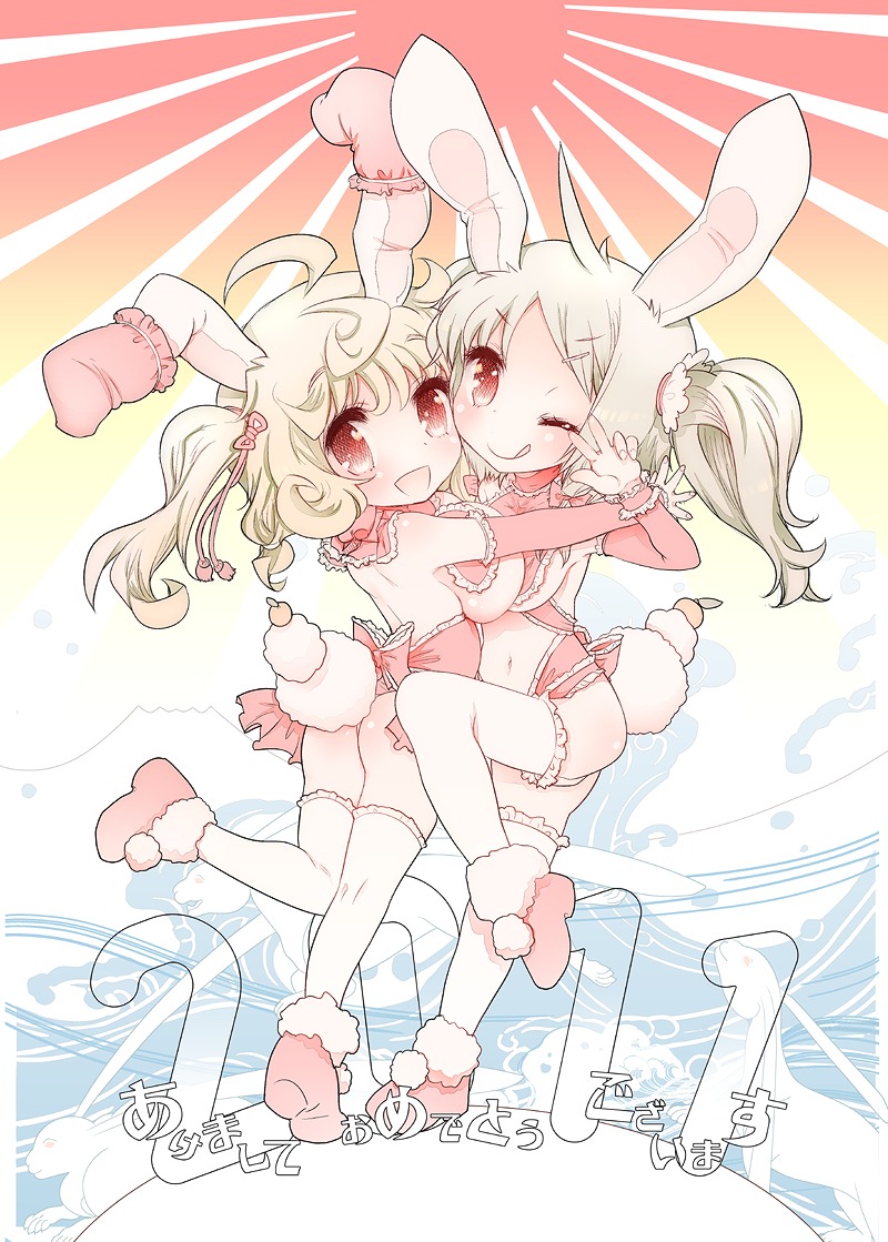 animal_ears bunny_ears okome_(ricecandy) thighhighs