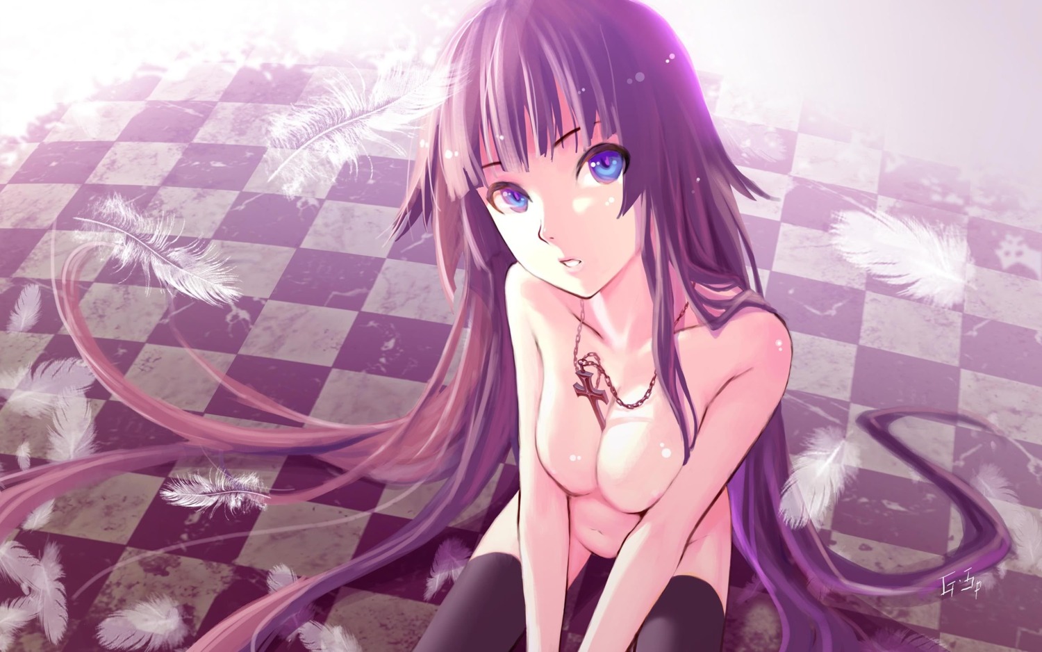 bakemonogatari g_scream monogatari_(series) naked senjougahara_hitagi thighhighs