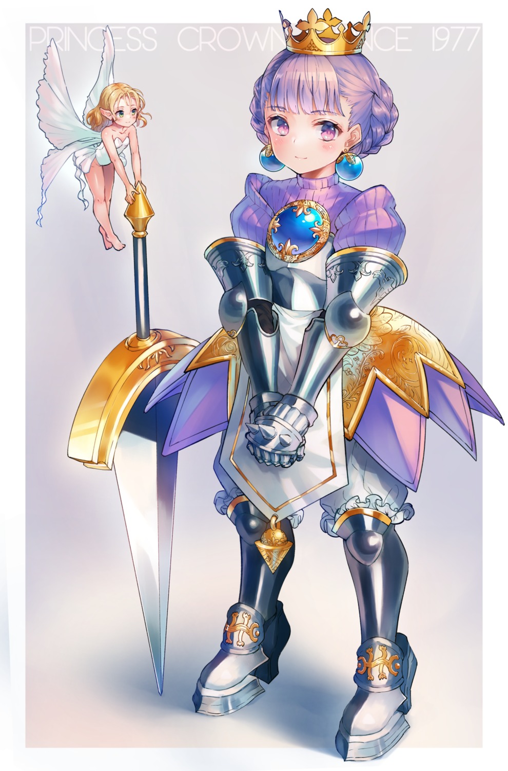 armor fairy heels leotard pointy_ears princess_crown pyonsuke_(pyon2_mfg) sword wings