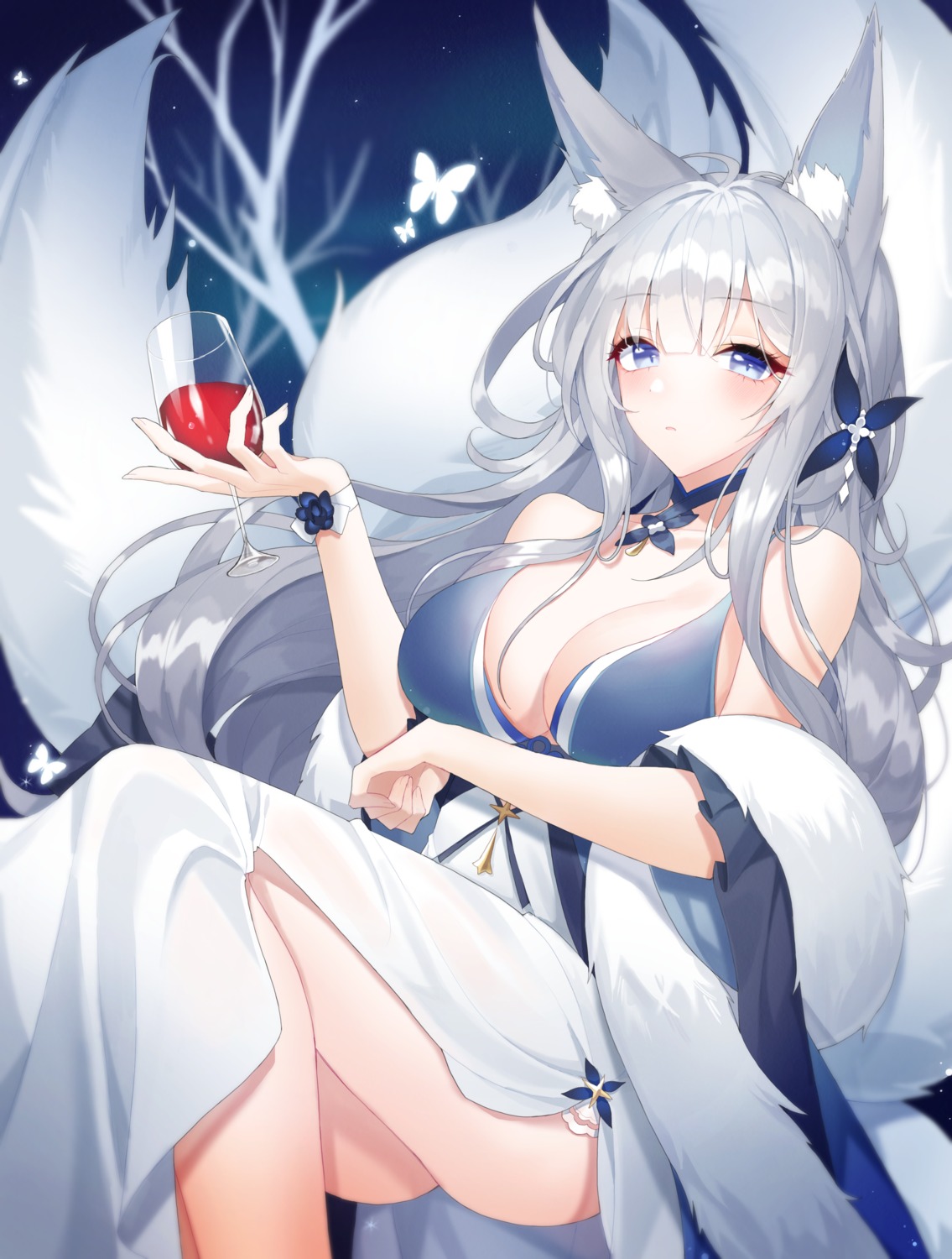 animal_ears azur_lane japanese_clothes kitsune meoyo no_bra see_through shinano_(azur_lane) skirt_lift tail