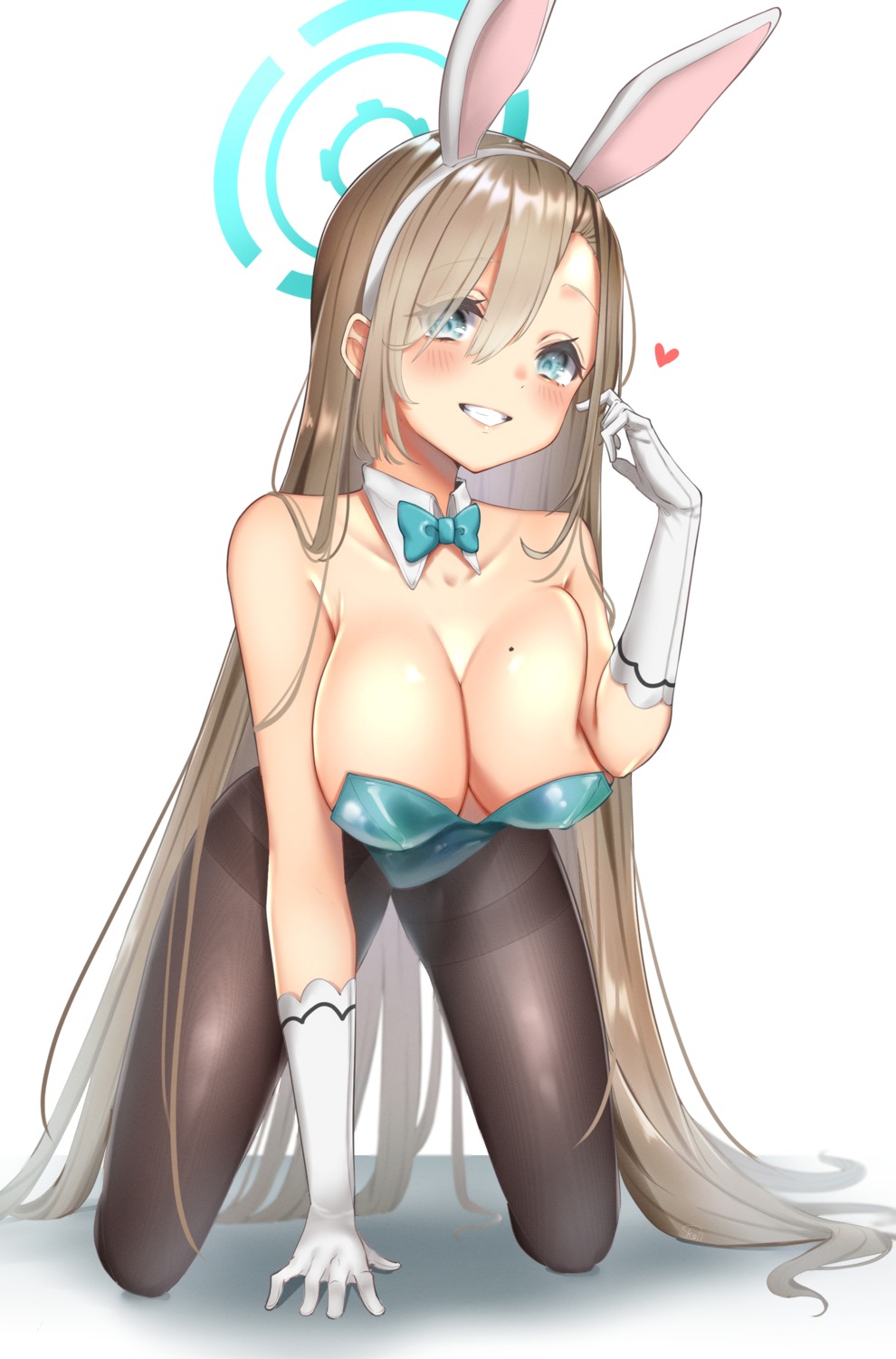 animal_ears blue_archive bunny_ears bunny_girl halo ichinose_asuna no_bra pantyhose skoll_world