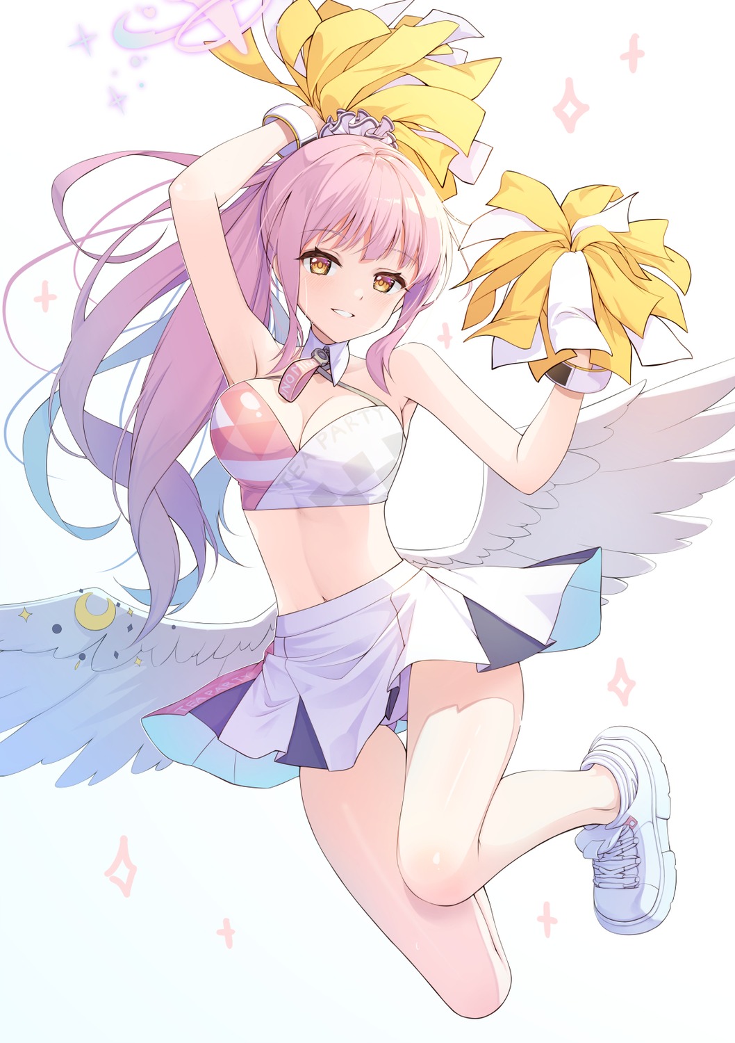 angel blue_archive caron_(straycat910) cheerleader misono_mika no_bra pantsu skirt_lift wings