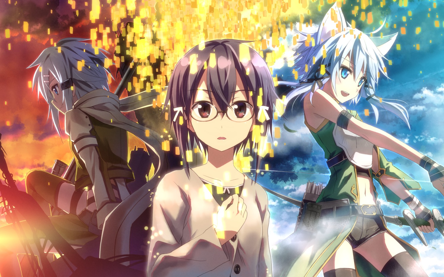 alfheim_online animal_ears asada_shino gun gun_gale_online megane sinon sword sword_art_online thighhighs weapon yuuki_tatsuya