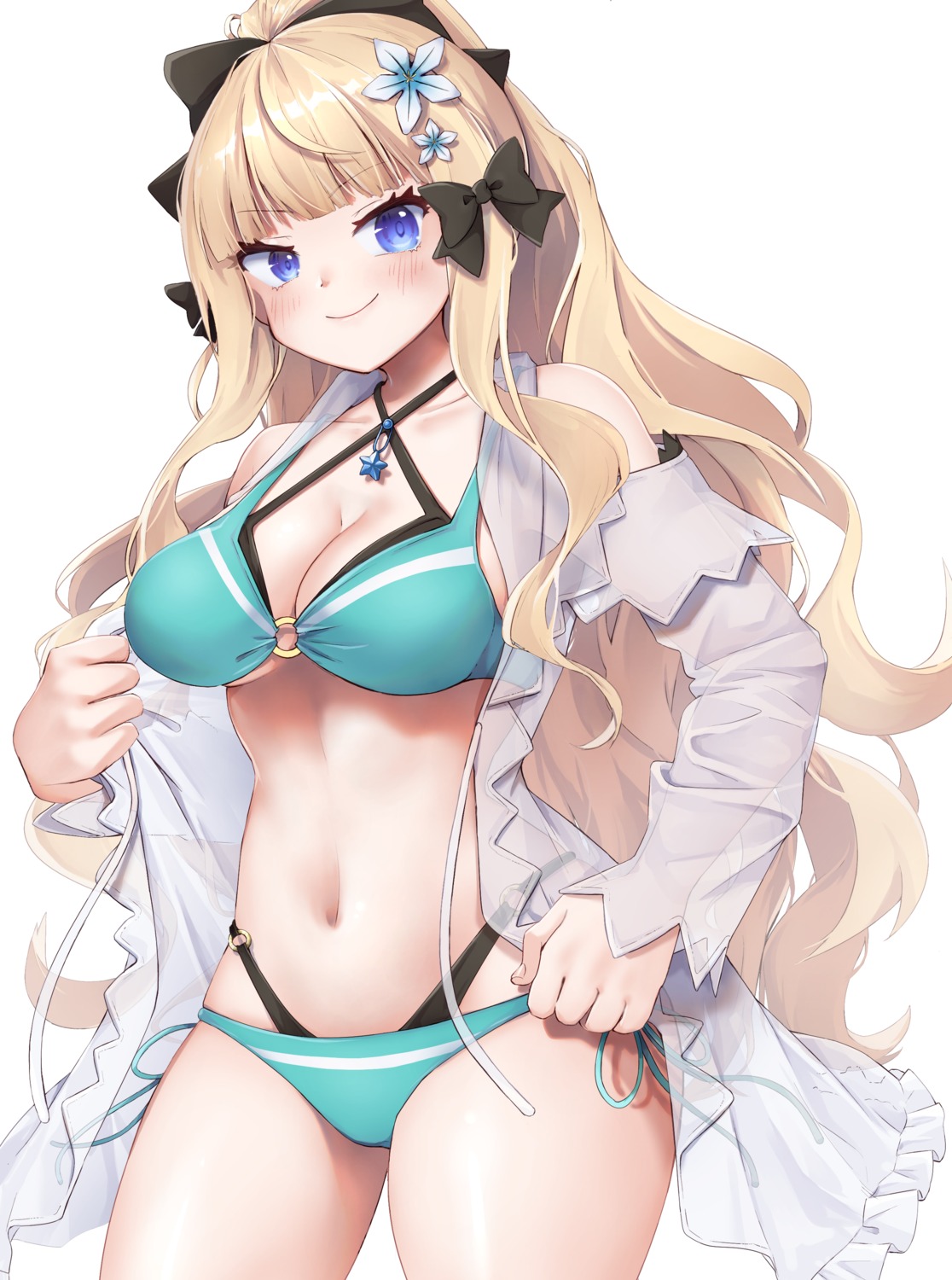 bikini cleavage open_shirt princess_connect princess_connect!_re:dive riririnn-s sasaki_saren see_through swimsuits undressing