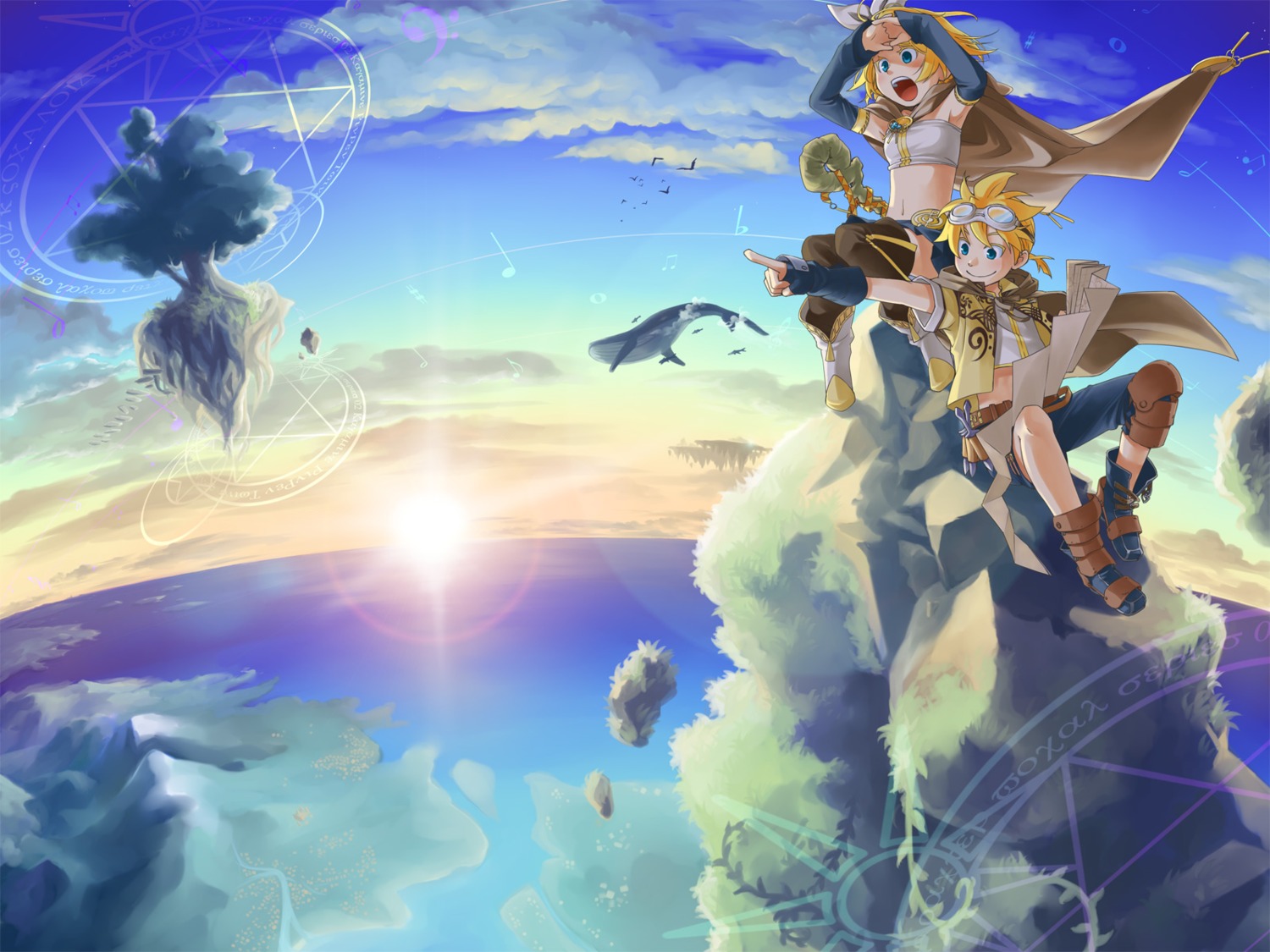 junji kagamine_len kagamine_rin landscape vocaloid wallpaper