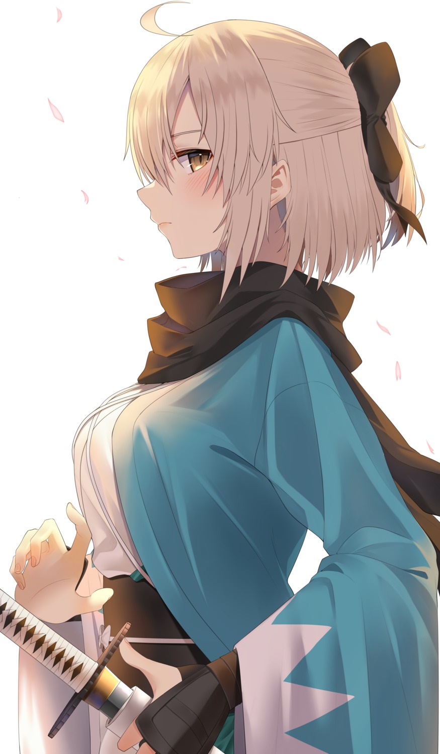 artist_revision fate/grand_order japanese_clothes jun_(aousa0328) okita_souji_(fate) sword