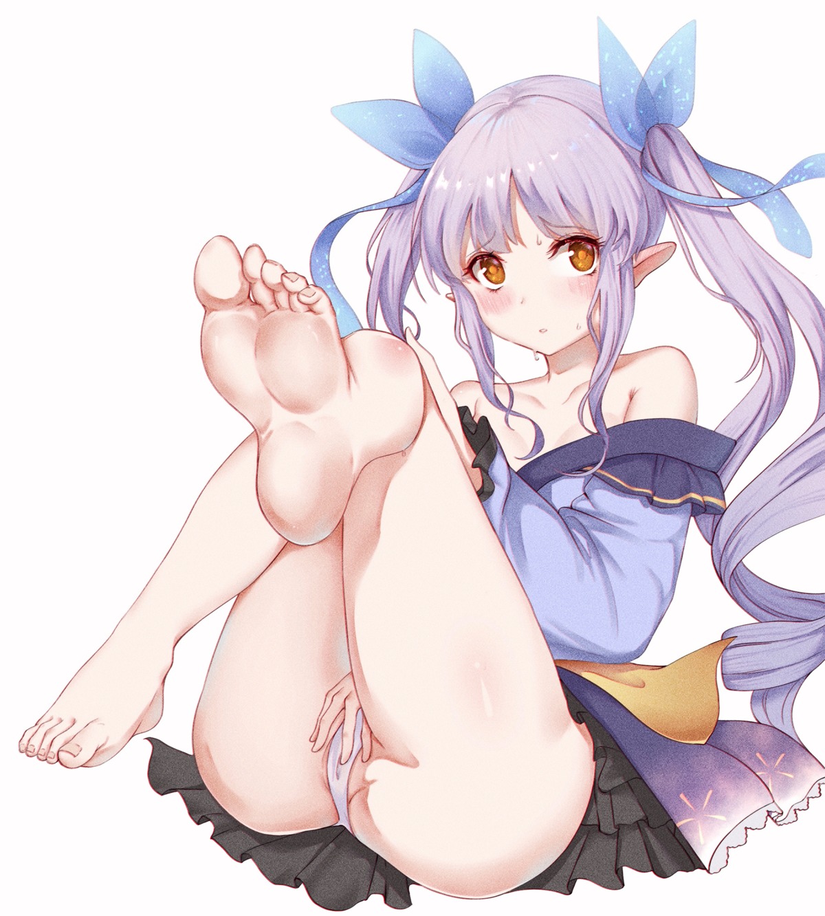 1z10 cameltoe feet hikawa_kyouka japanese_clothes no_bra open_shirt pantsu pointy_ears princess_connect princess_connect!_re:dive skirt_lift thong