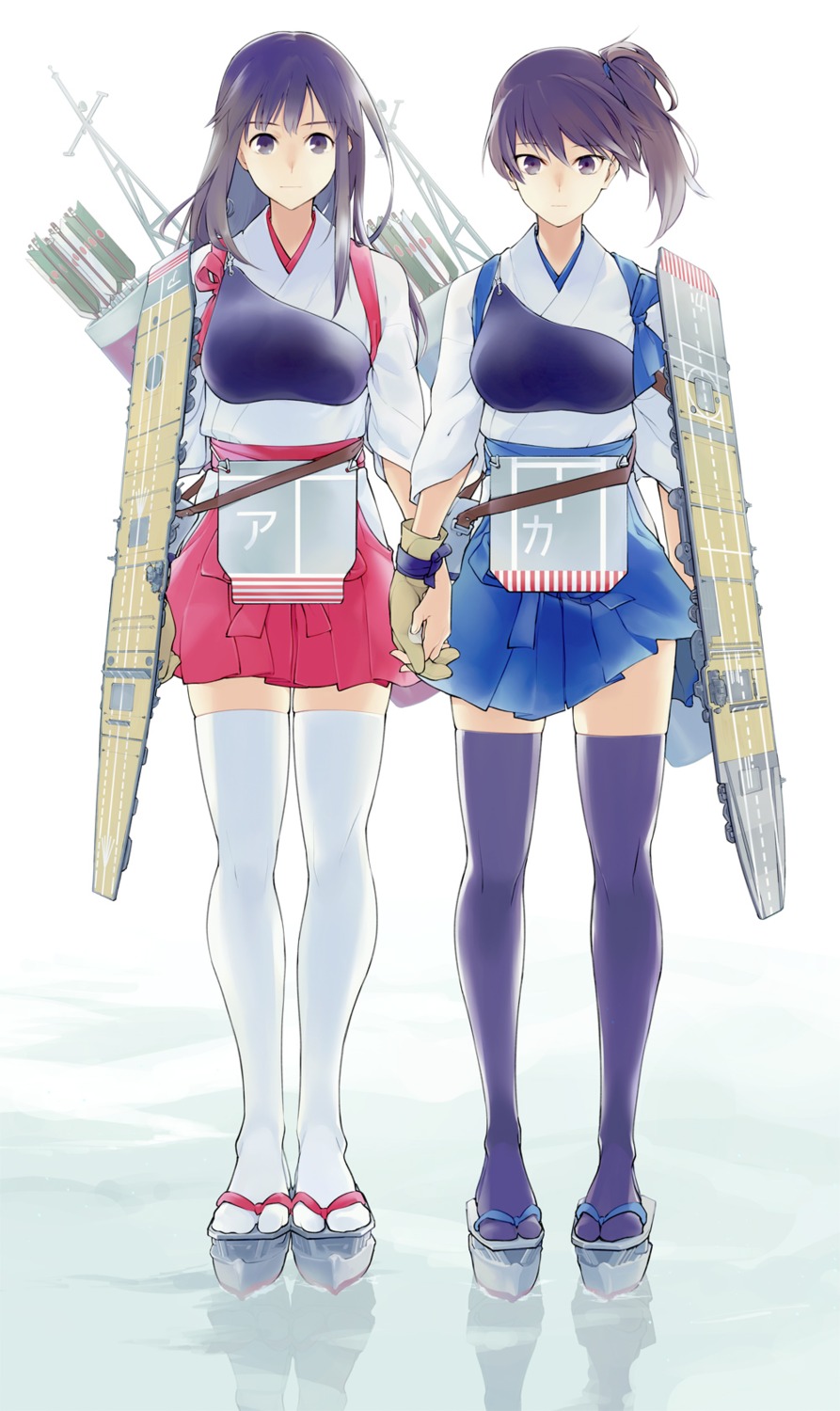 akagi_(kancolle) kaga_(kancolle) kantai_collection miko nakatani thighhighs