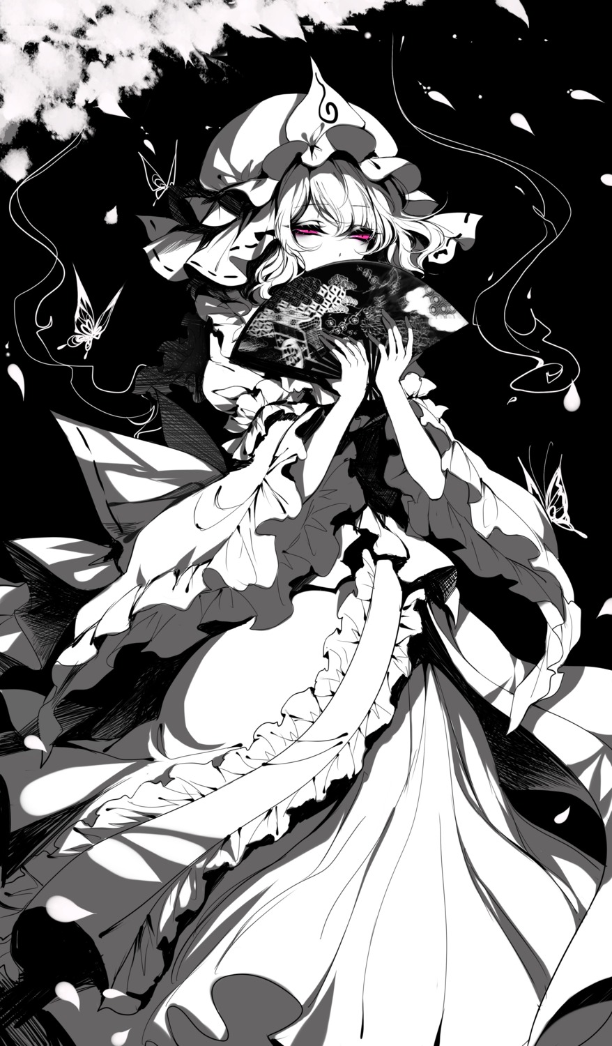 dress monochrome saigyouji_yuyuko sheya touhou