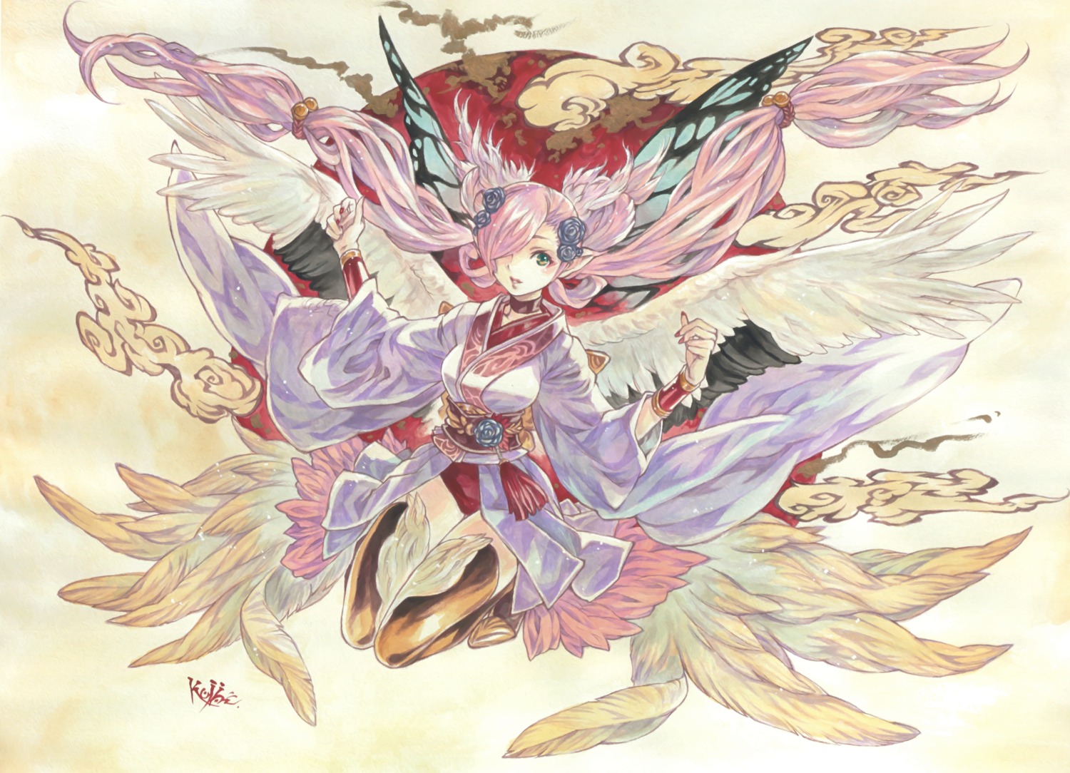 animal_ears kouji thighhighs wings