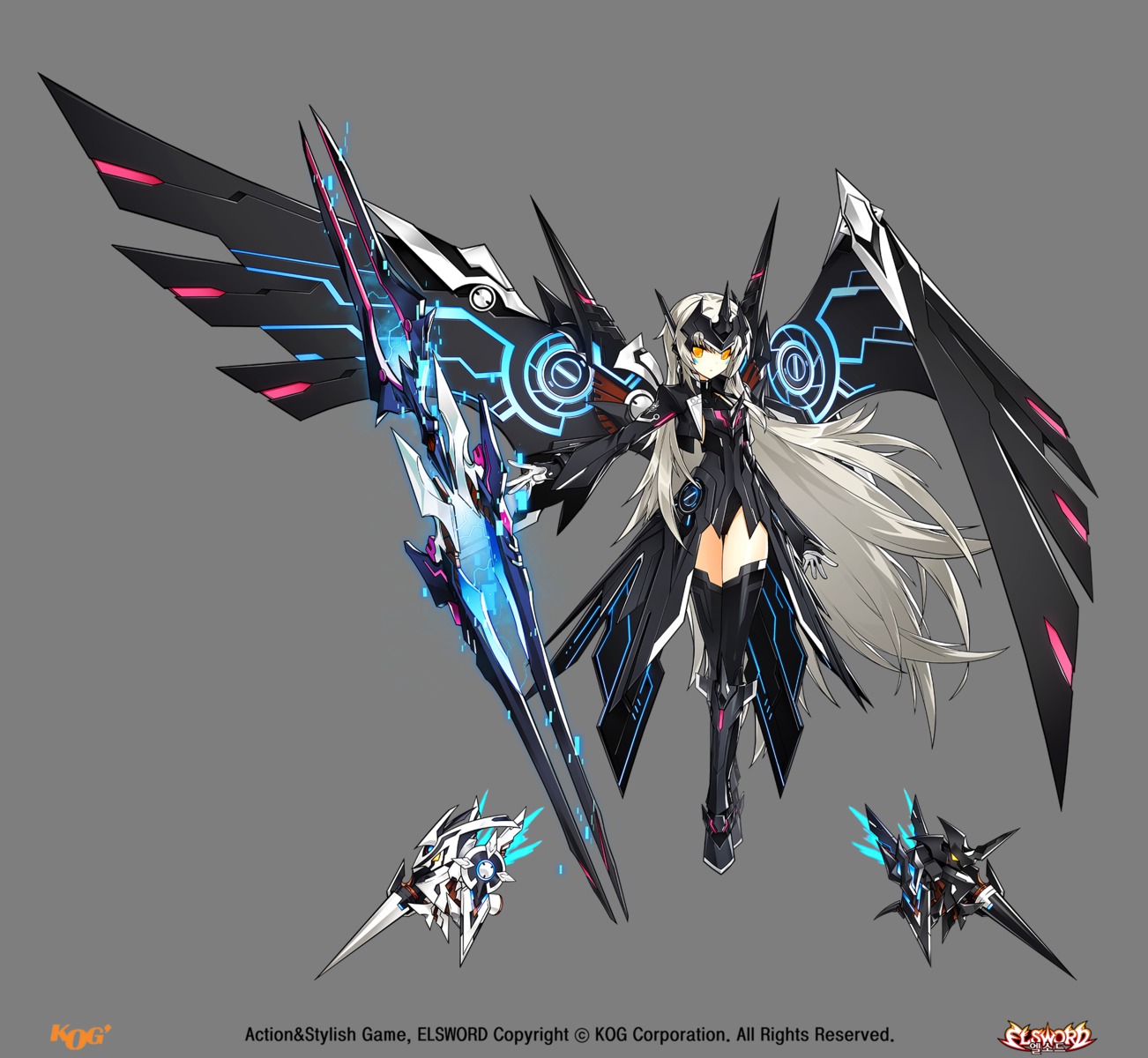 elsword eve_(elsword) tagme thighhighs transparent_png weapon wings