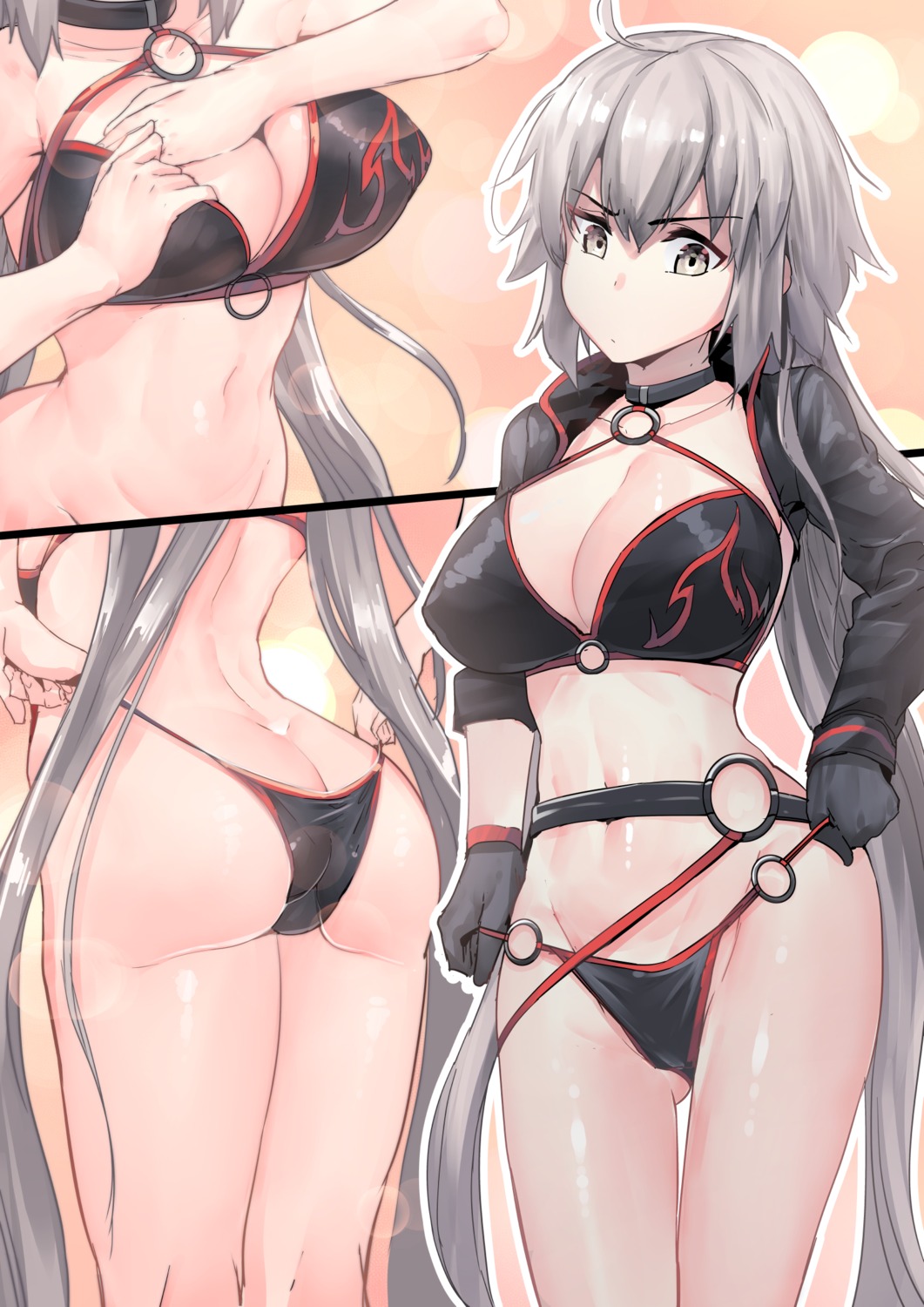 ass bikini breast_hold chung_cthemax cleavage fate/grand_order jeanne_d'arc jeanne_d'arc_(alter)_(fate) panty_pull swimsuits undressing