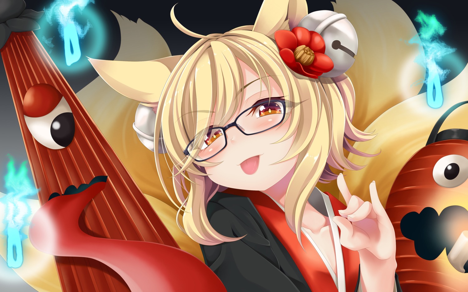 animal_ears inari_(sennen_sensou_aigis) japanese_clothes kimono kitsune megane ogami_kazuki sennen_sensou_aigis tail wallpaper