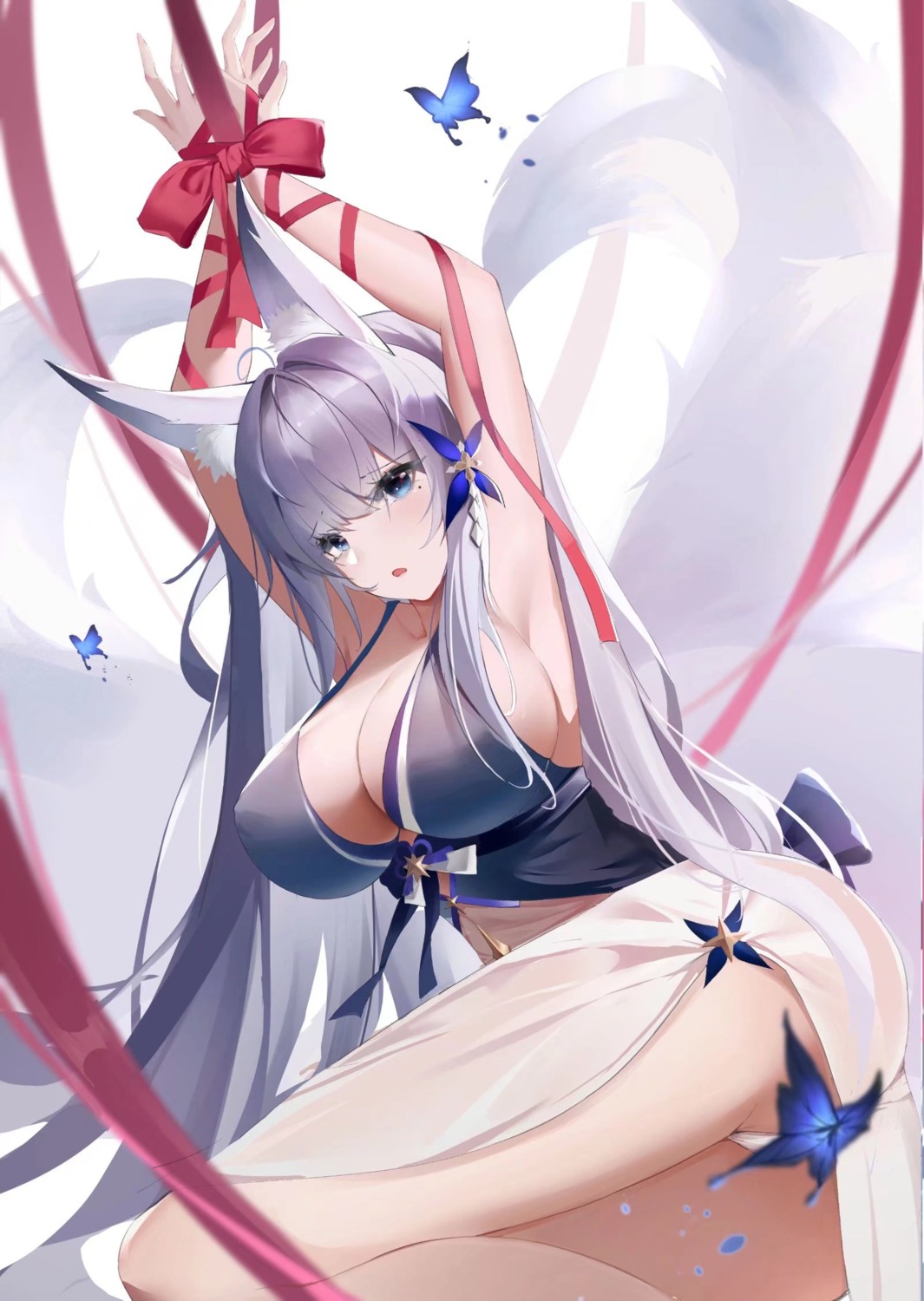 animal_ears azur_lane bondage dress kitsune no_bra pantsu see_through shinano_(azur_lane) suencaidi2008 tail thong