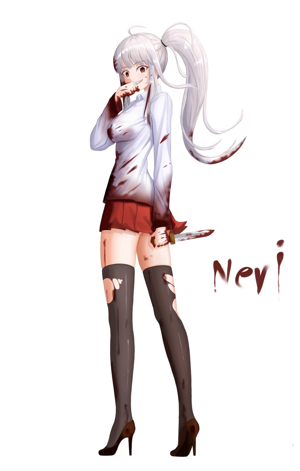 blood heels kimhu94 seifuku thighhighs torn_clothes weapon