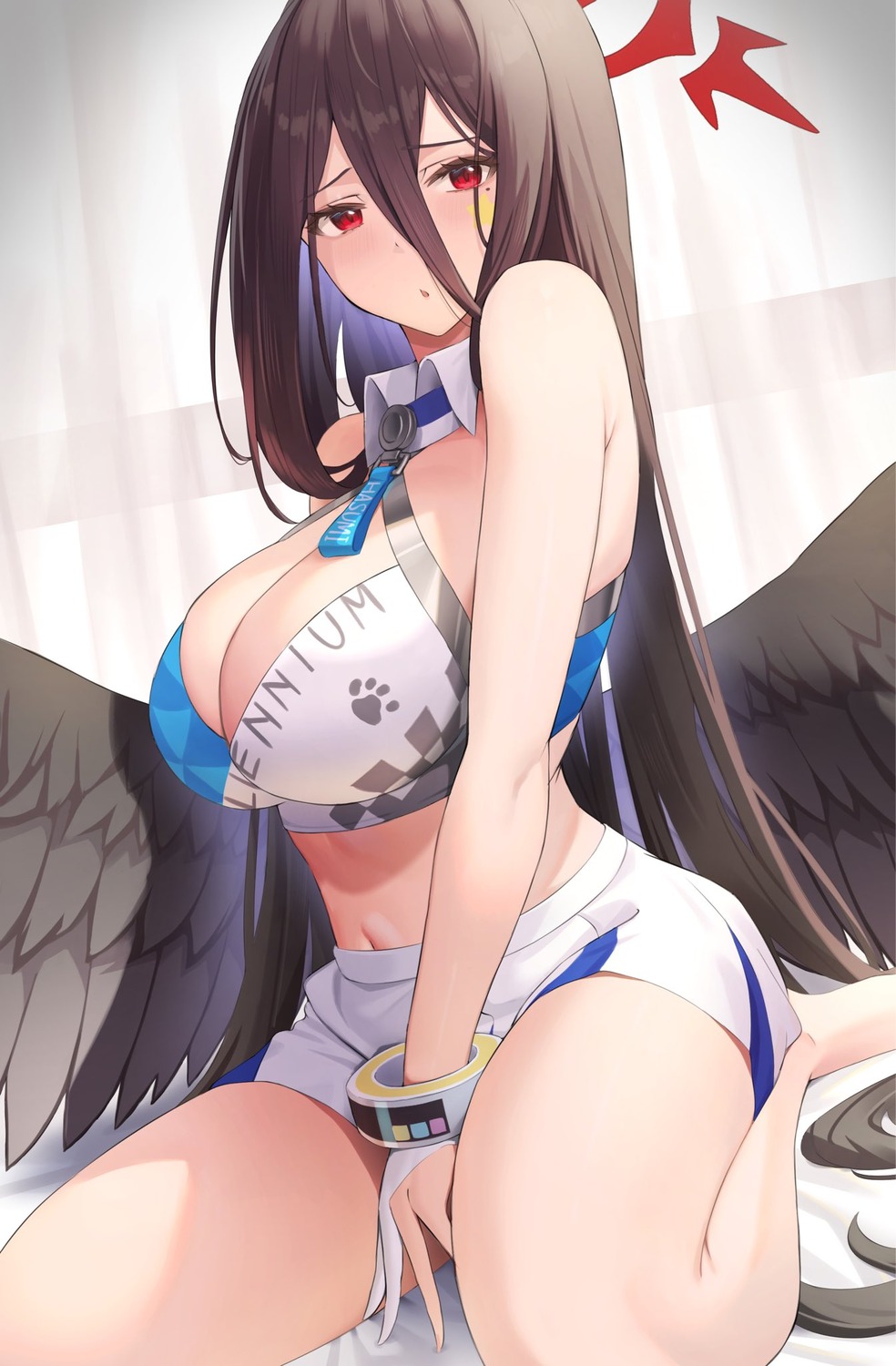 angel blue_archive cheerleader hanekawa_hasumi mutenka_(plfgb) no_bra wings