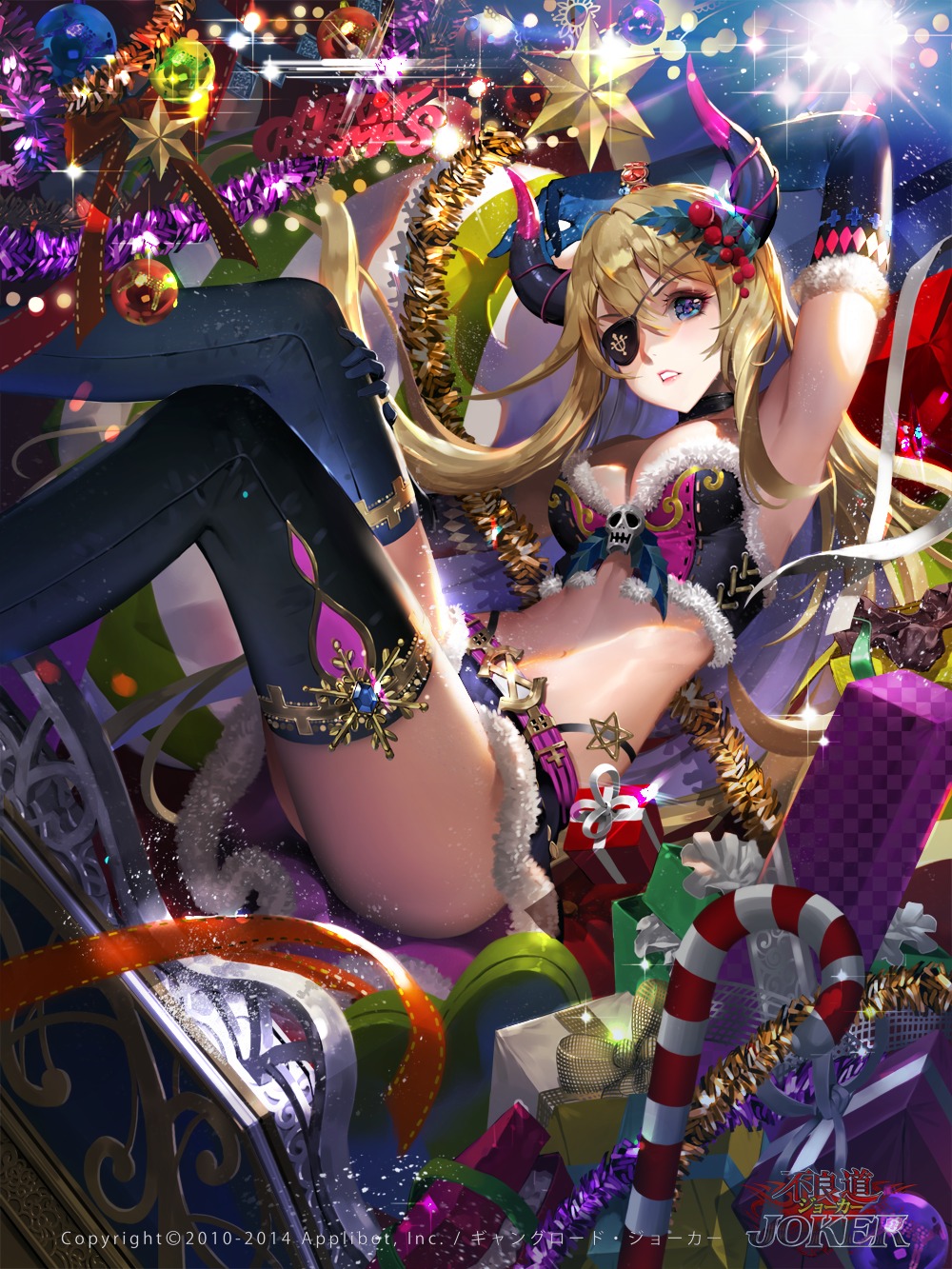 bikini_top christmas cleavage eyepatch furyou_michi_~gang_road~ gang_road_joker horns swimsuits thighhighs tobsua