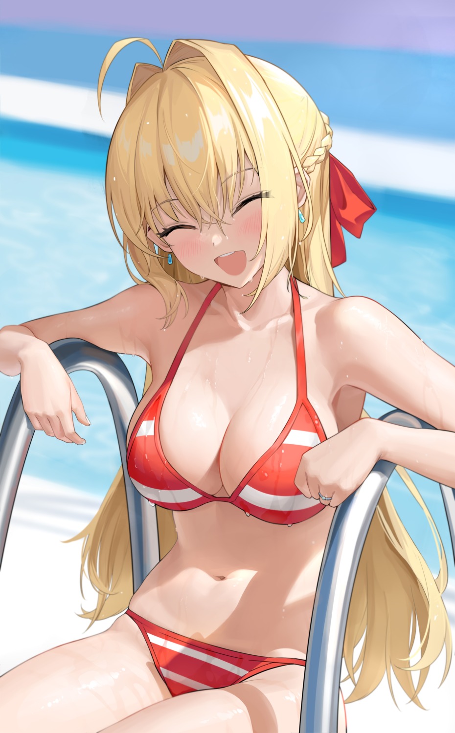 bikini fate/extra fate/grand_order fate/stay_night saber_extra shenqi_xiao_hong_zai_nali swimsuits wet