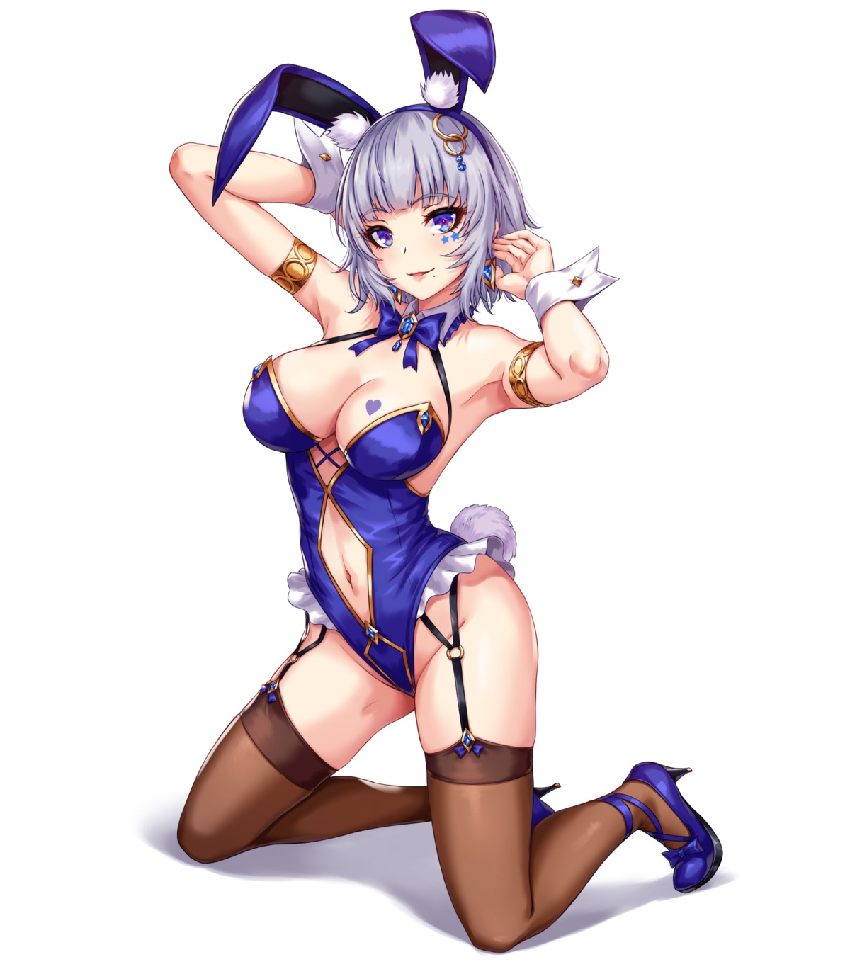 animal_ears bunny_ears bunny_girl heels no_bra sakiyamama stockings tail tattoo thighhighs