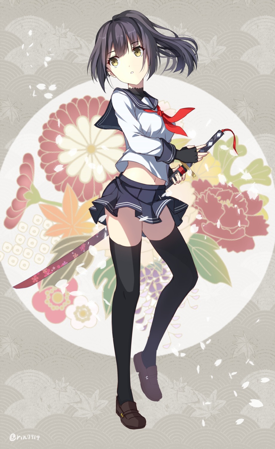 rin_yuu seifuku sword thighhighs