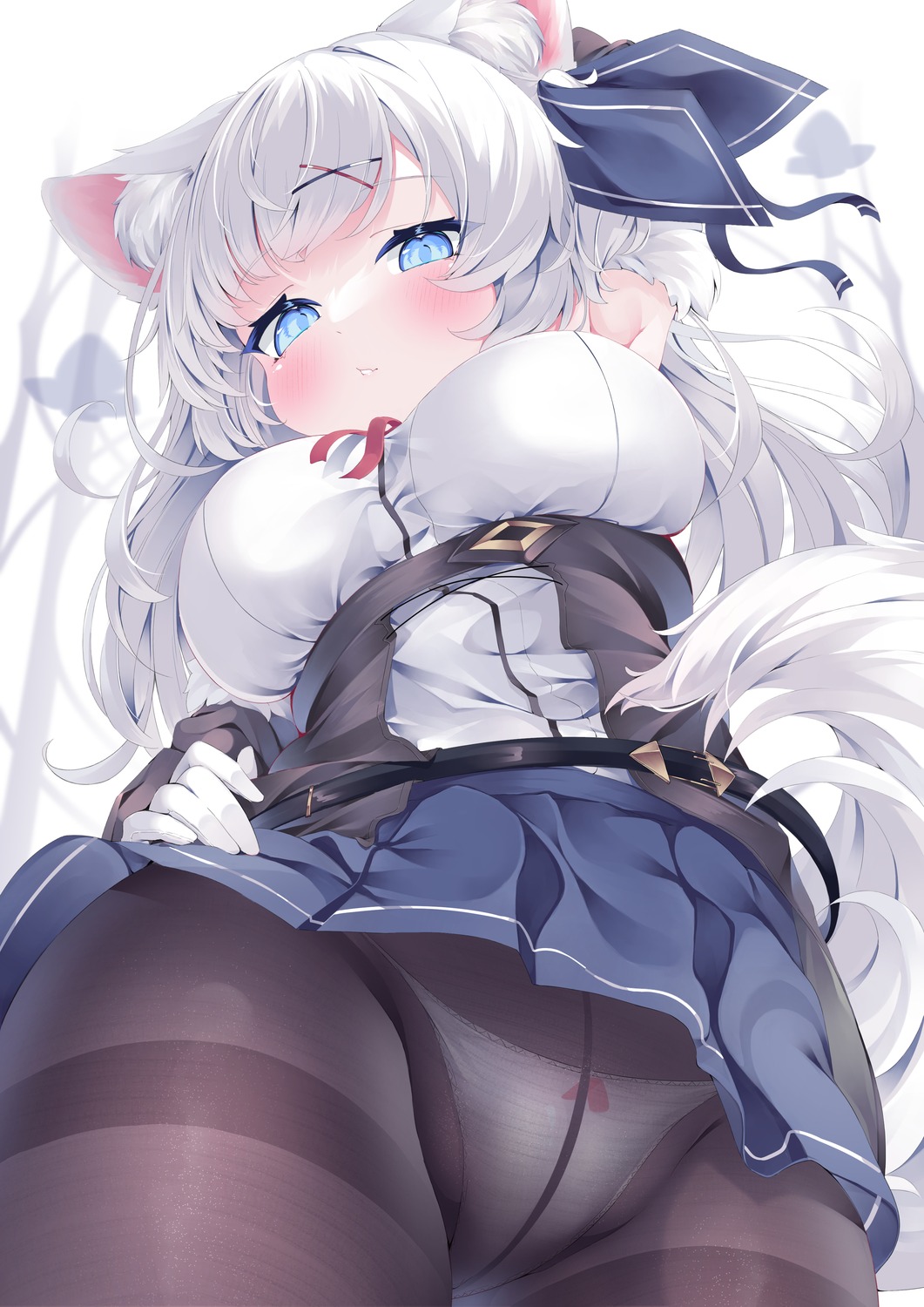 animal_ears konagi_(konachi_e) pantsu pantyhose seifuku skirt_lift tail thong