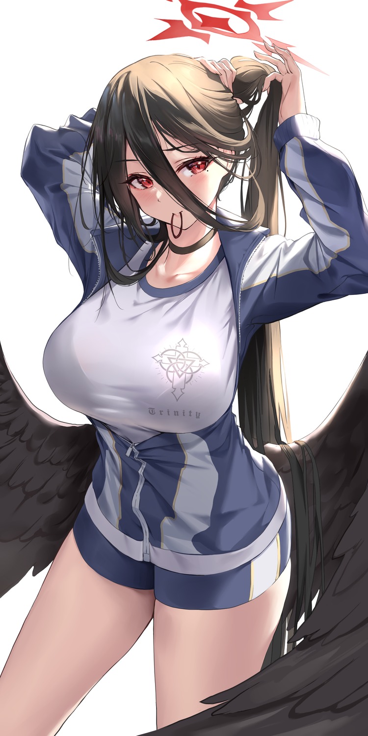 angel blue_archive bra gym_uniform hanekawa_hasumi pdxen see_through wings