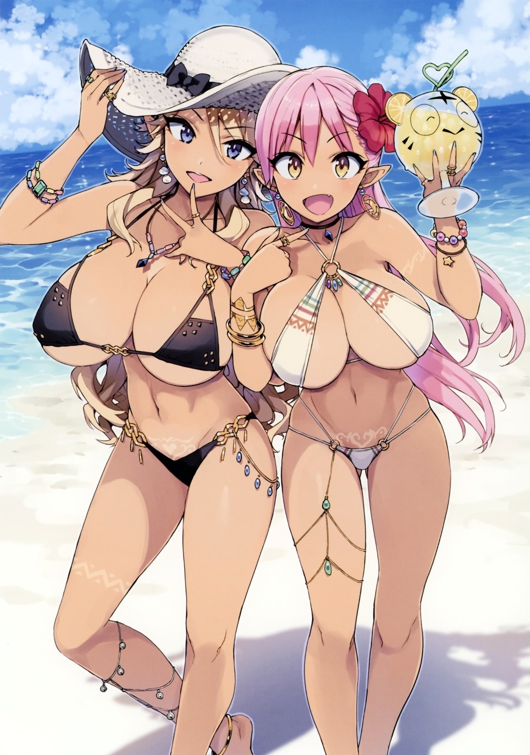 bikini cleavage pointy_ears swimsuits takuji tan_lines