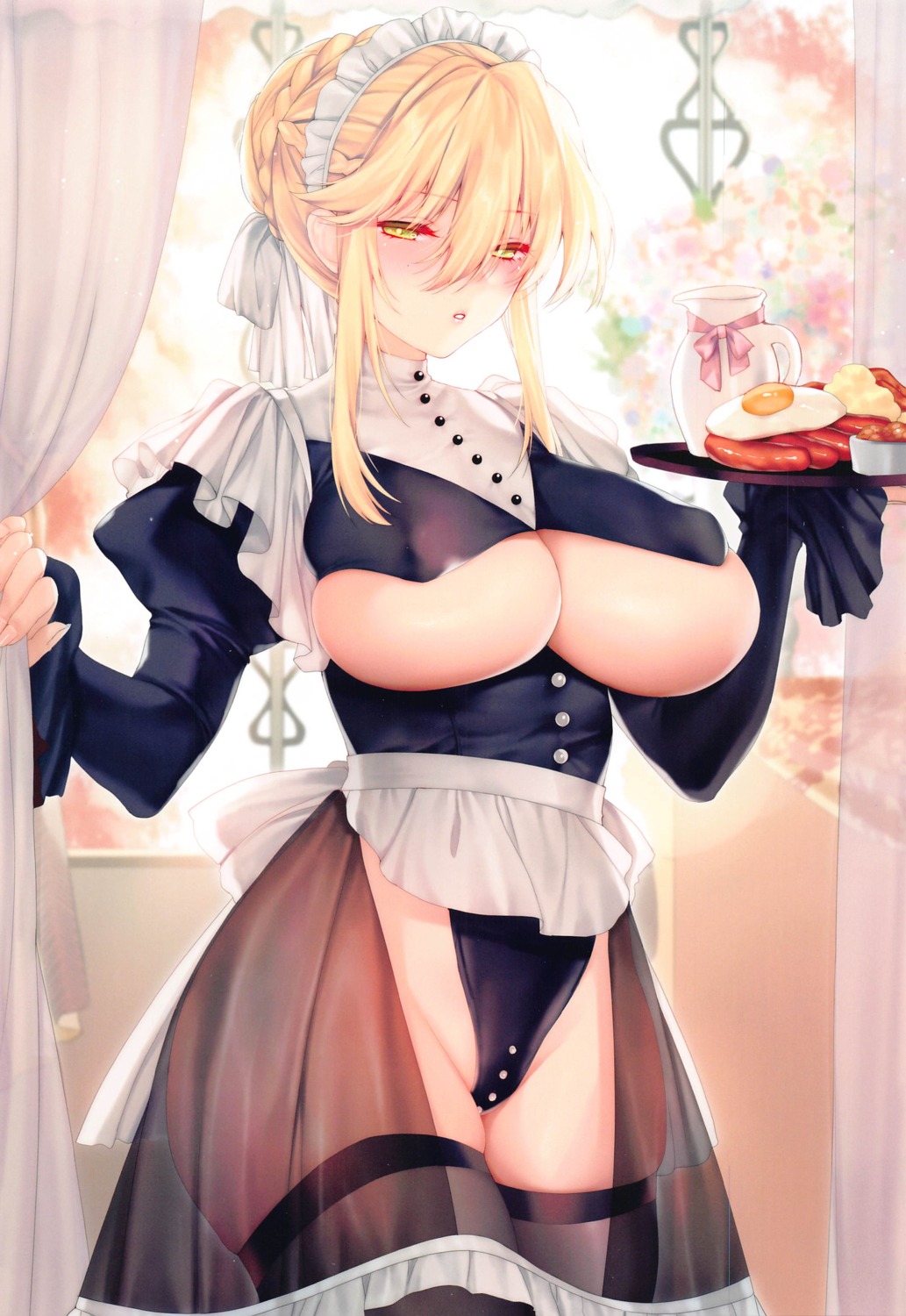 artoria_pendragon_(lancer) fate/grand_order leotard maid no_bra obiwan thighhighs underboob xin