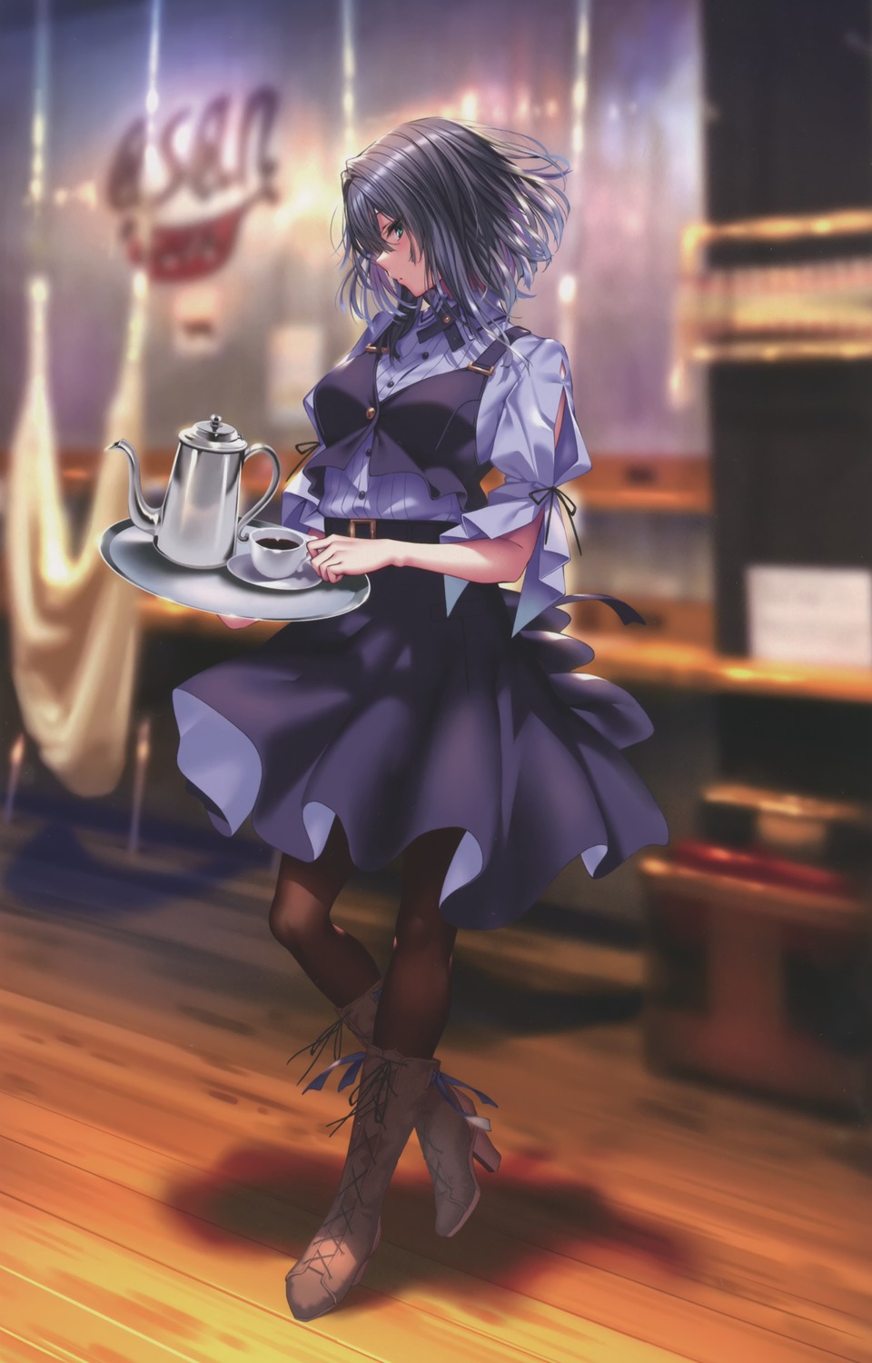 chigami_hikage hanikami_kanojo heels pantyhose piromizu waitress