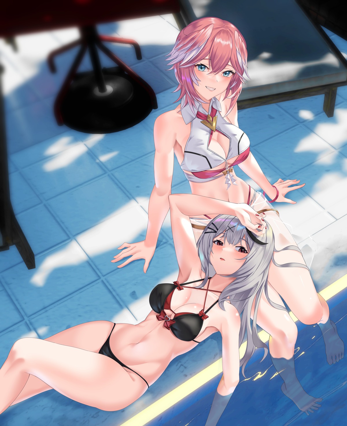 apple_t_(ringotyasan) bikini cleavage hololive sakamata_chloe swimsuits takane_lui wet wings