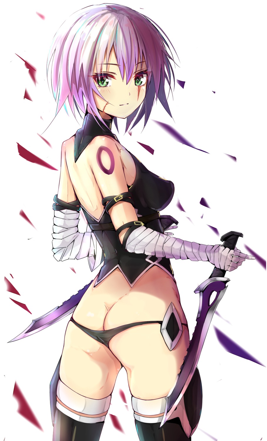ass bandages fate/apocrypha fate/grand_order fate/stay_night jack_the_ripper pantsu panty_pull tattoo thighhighs weapon yutchin