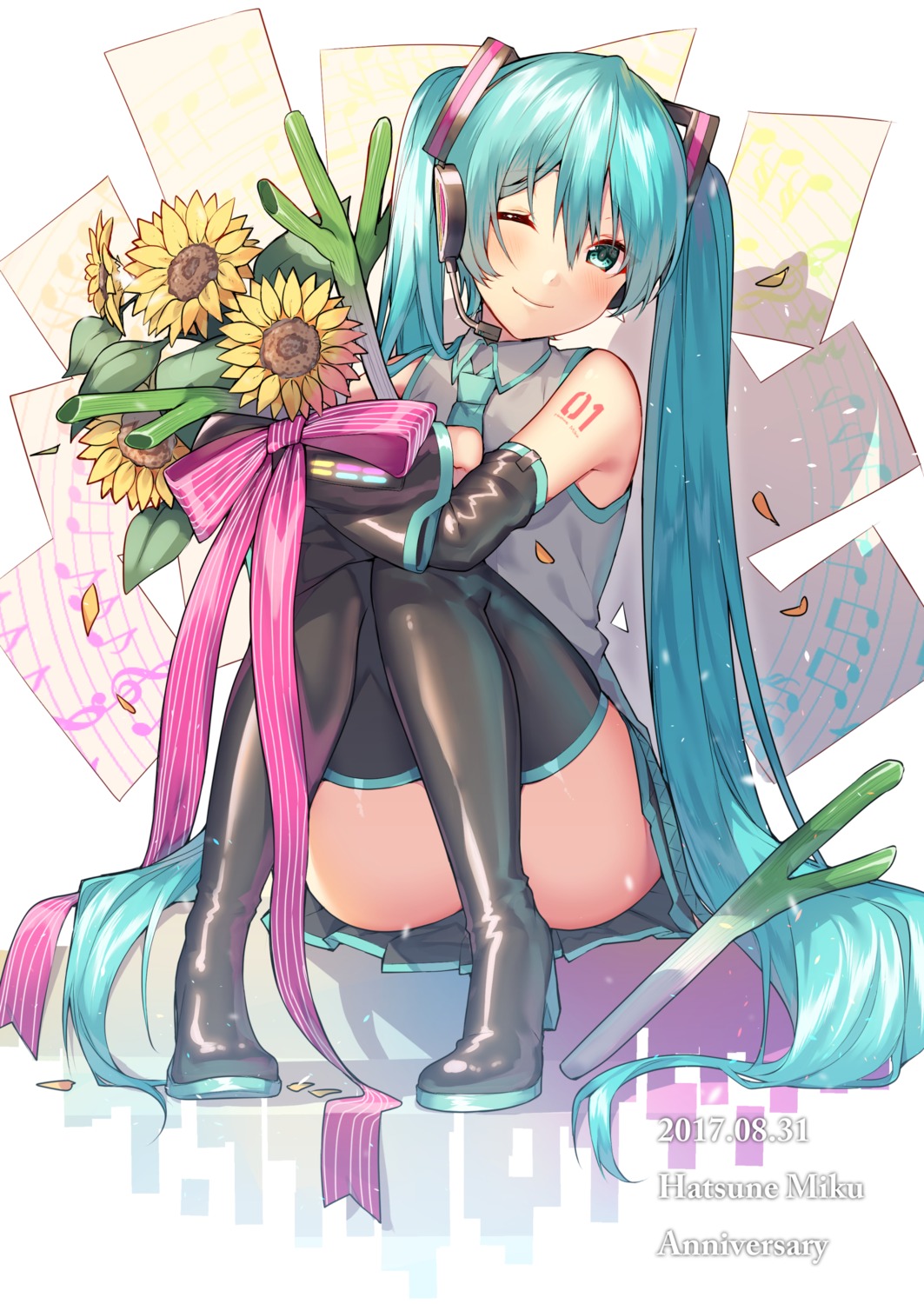 hatsune_miku headphones heels itohana shironboako tattoo thighhighs vocaloid