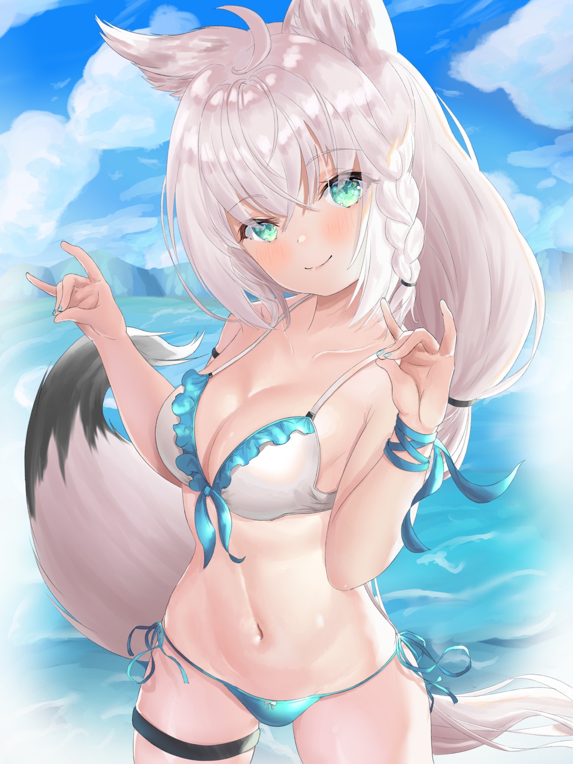 animal_ears bikini garter hololive hololive_gamers kitsune nekoya_minamo shirakami_fubuki swimsuits tail