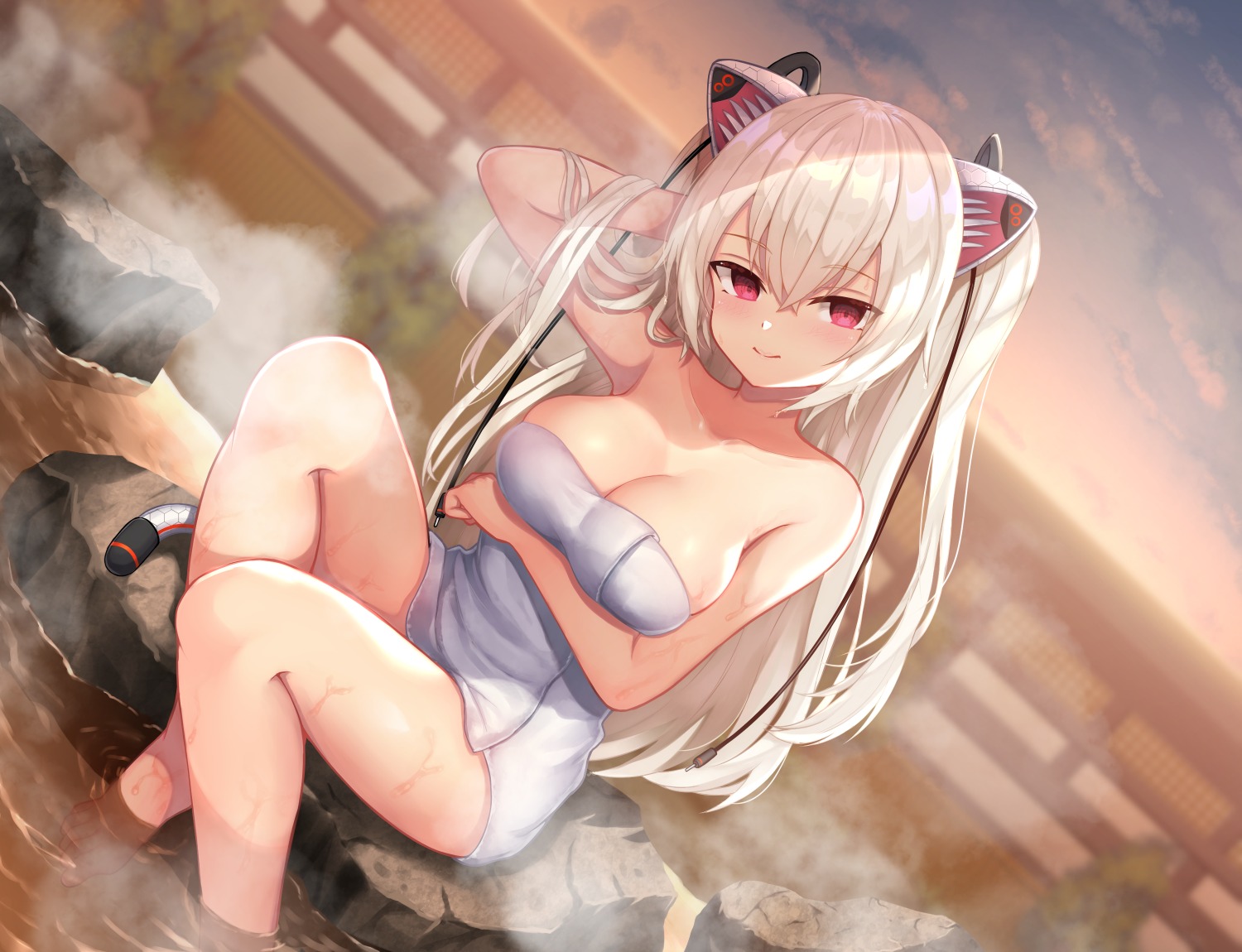 animal_ears breast_hold nora_cat nora_cat_channel onsen tail towel wet wowoguni