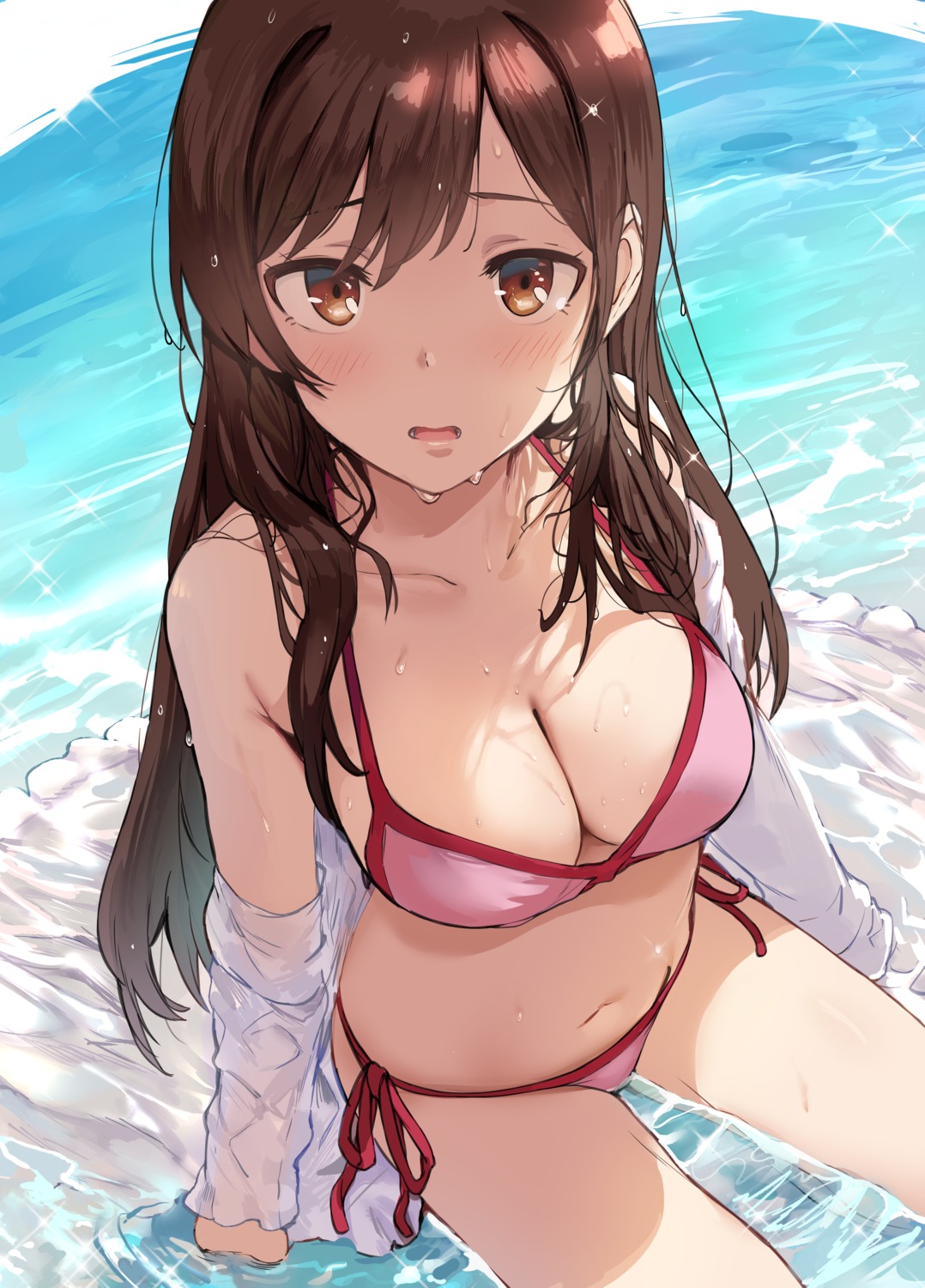 bikini cleavage hews ichinose_chizuru kanojo_okarishimasu open_shirt see_through swimsuits wet wet_clothes