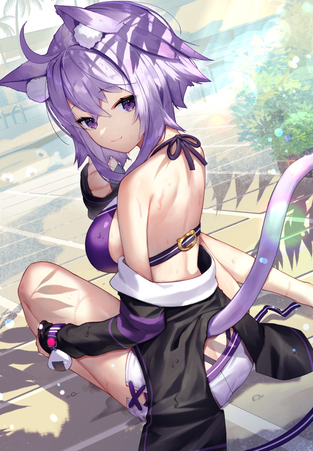 animal_ears bikini hololive hololive_gamers nekomata_okayu nekomimi open_shirt scottie swimsuits tail