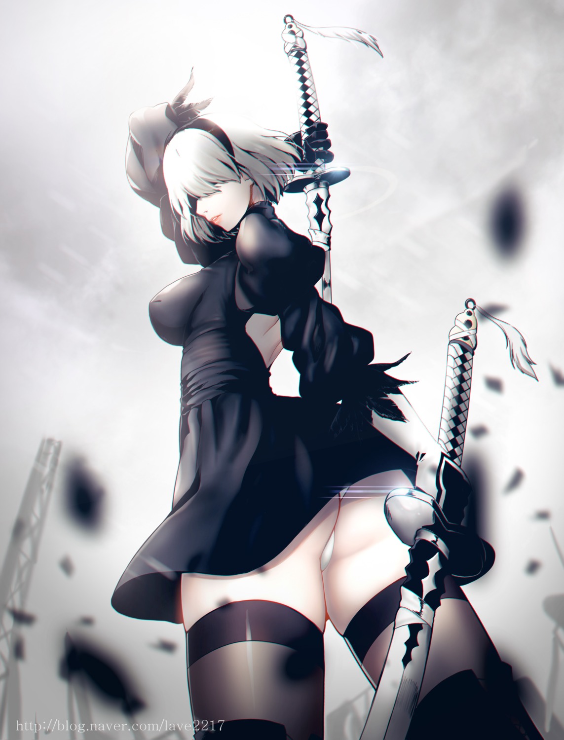 dress nier_automata pantsu sword thighhighs y.i._(lave2217) yorha_no.2_type_b