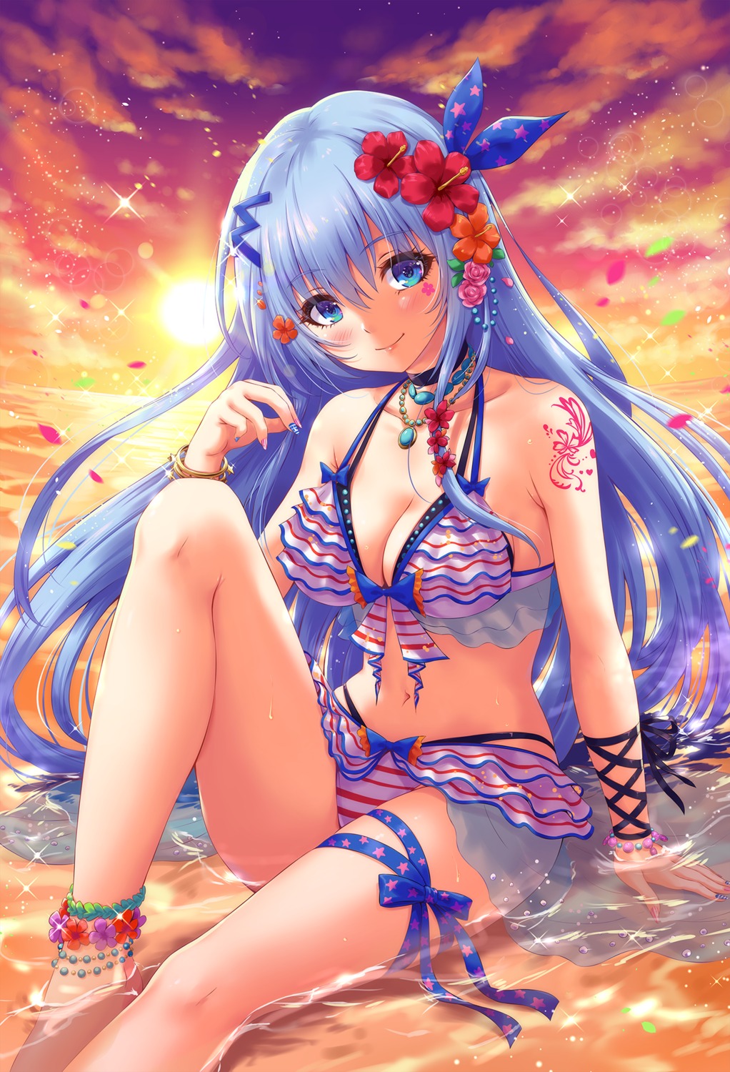 bikini emori_miku emori_miku_project garter sakiyamama see_through swimsuits tattoo wet