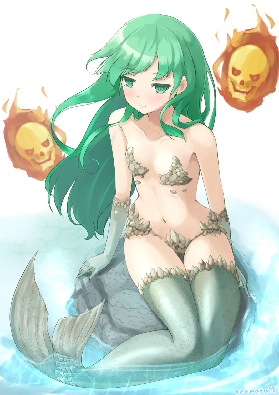 kuro_(be_ok) mermaid monster_girl pasties shin_megami_tensei_v tail topless wet