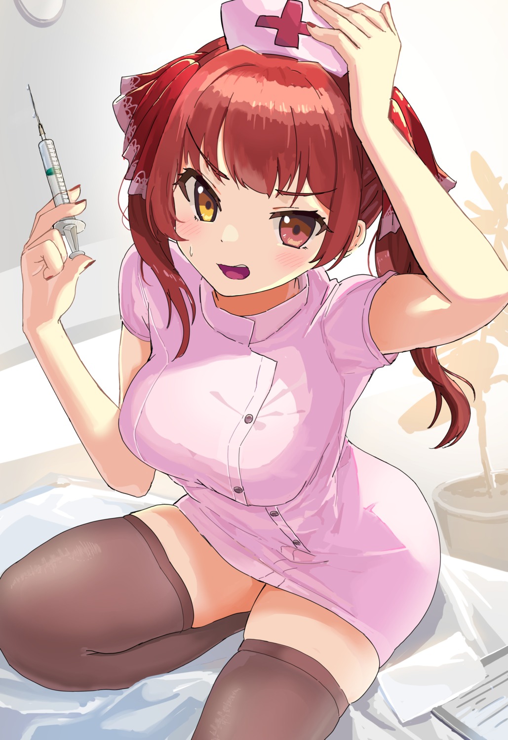 heterochromia hololive houshou_marine nurse shogyo_kamo_mujo thighhighs