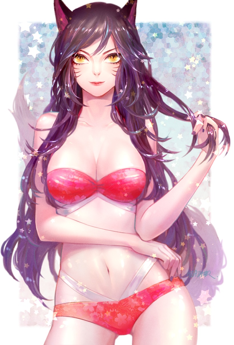 ahri animal_ears bikini cleavage heather37 league_of_legends swimsuits