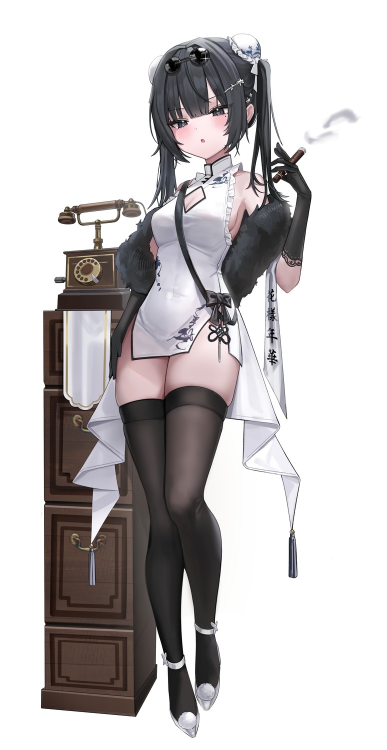 chinadress megane no_bra smoking thighhighs whitebc