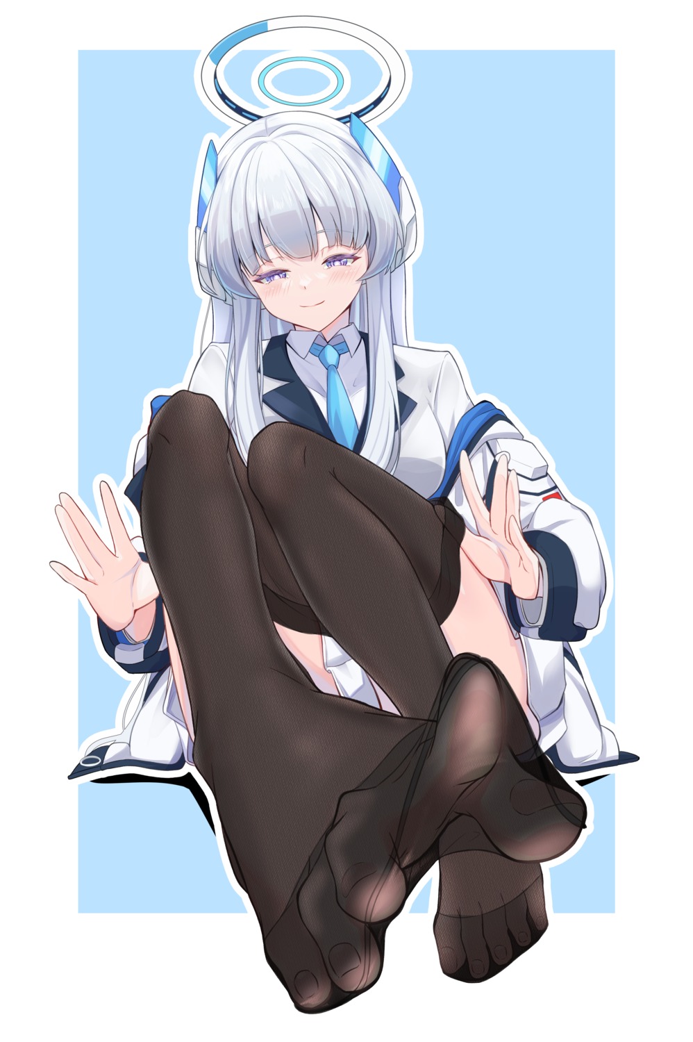 blue_archive feet halo pantyhose seifuku shiraae_quartet undressing ushio_noa