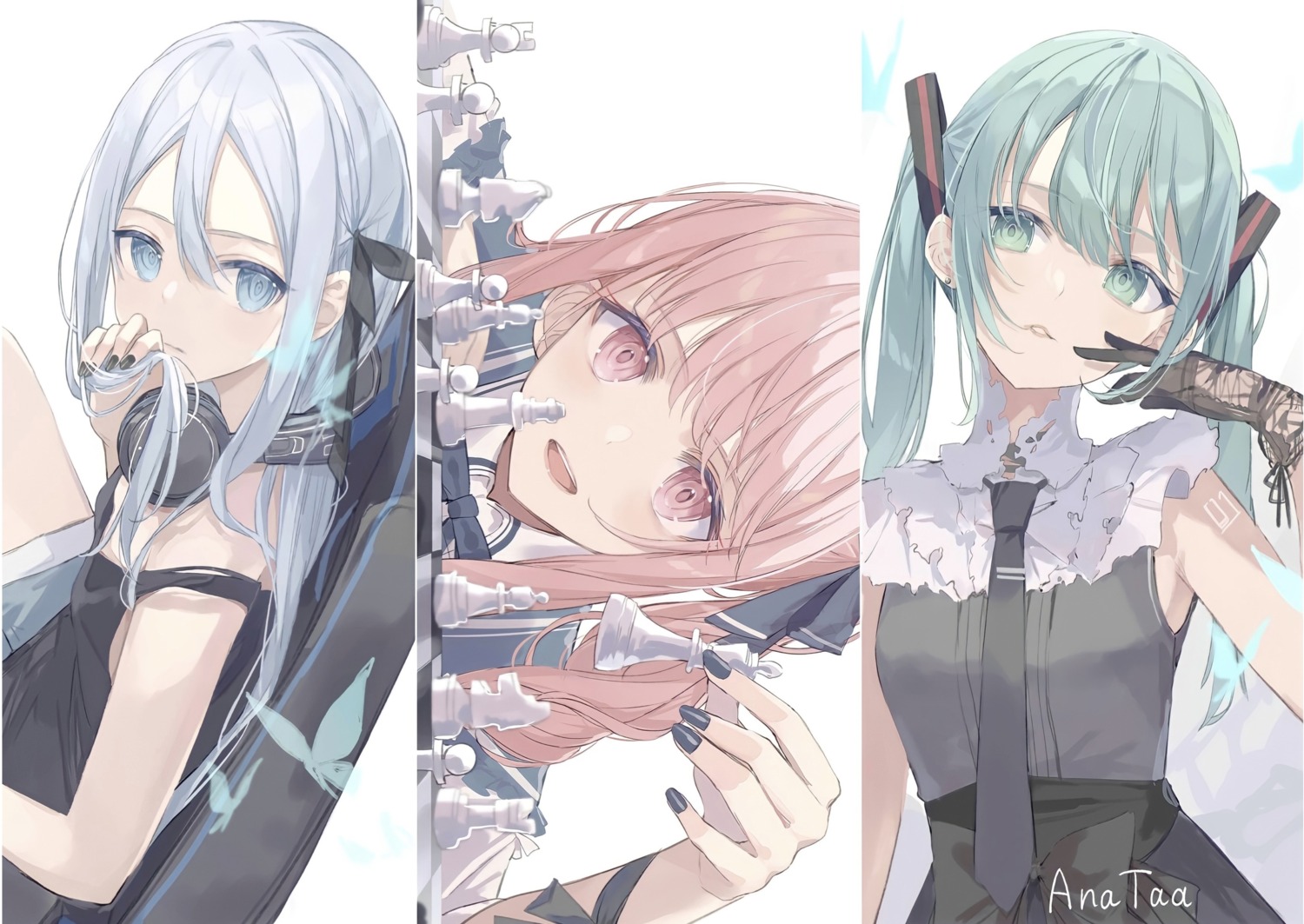 akiyama_mizuki anataa hatsune_miku headphones project_sekai tattoo vocaloid yoisaki_kanade