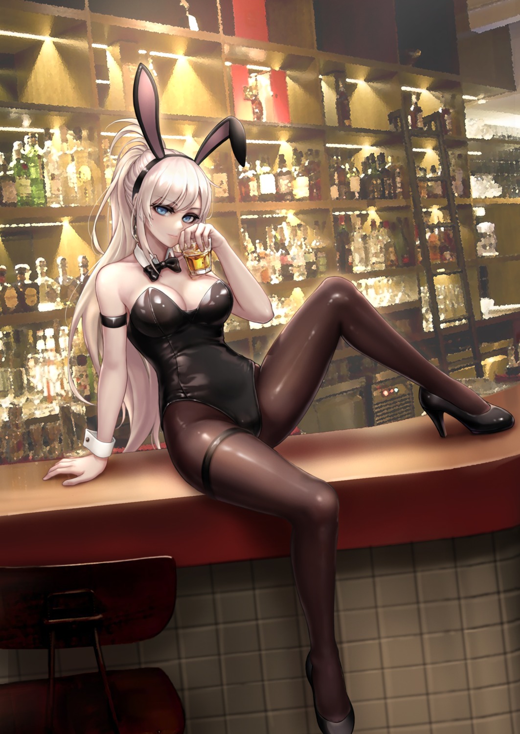 animal_ears artist_revision bunny_ears bunny_girl dungeon_fighter garter heels kie_(wylee2212) no_bra pantyhose photo